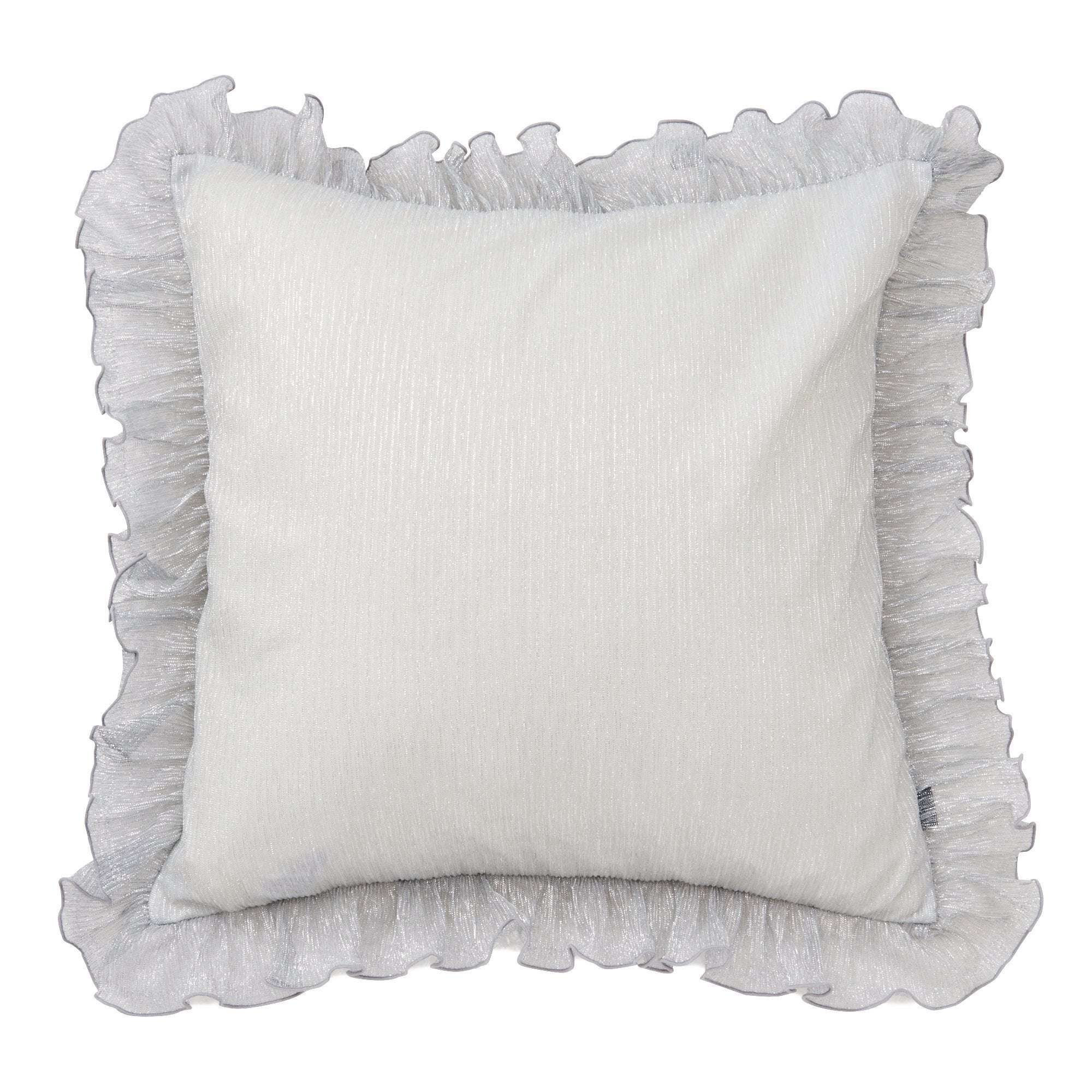 Elegant Silver Frill Cushion Cover - Soft Decorative Pillow Case for Sofa, Bed, Living Room & Home Decor