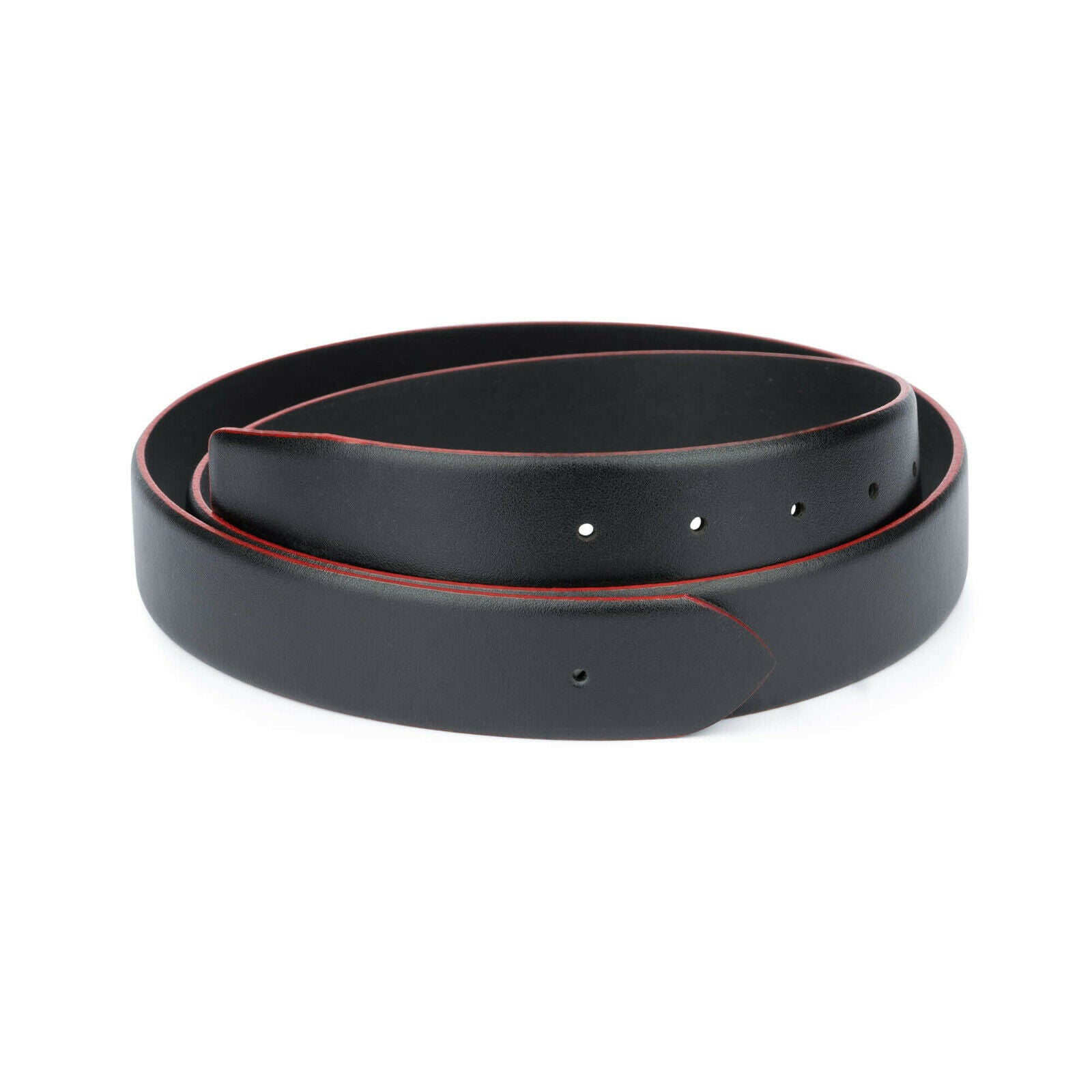 Genuine Ferragamo Black Leather Belt Straps Without Buckle - Red Edge Trim for Men's Fashion & Formal Wear