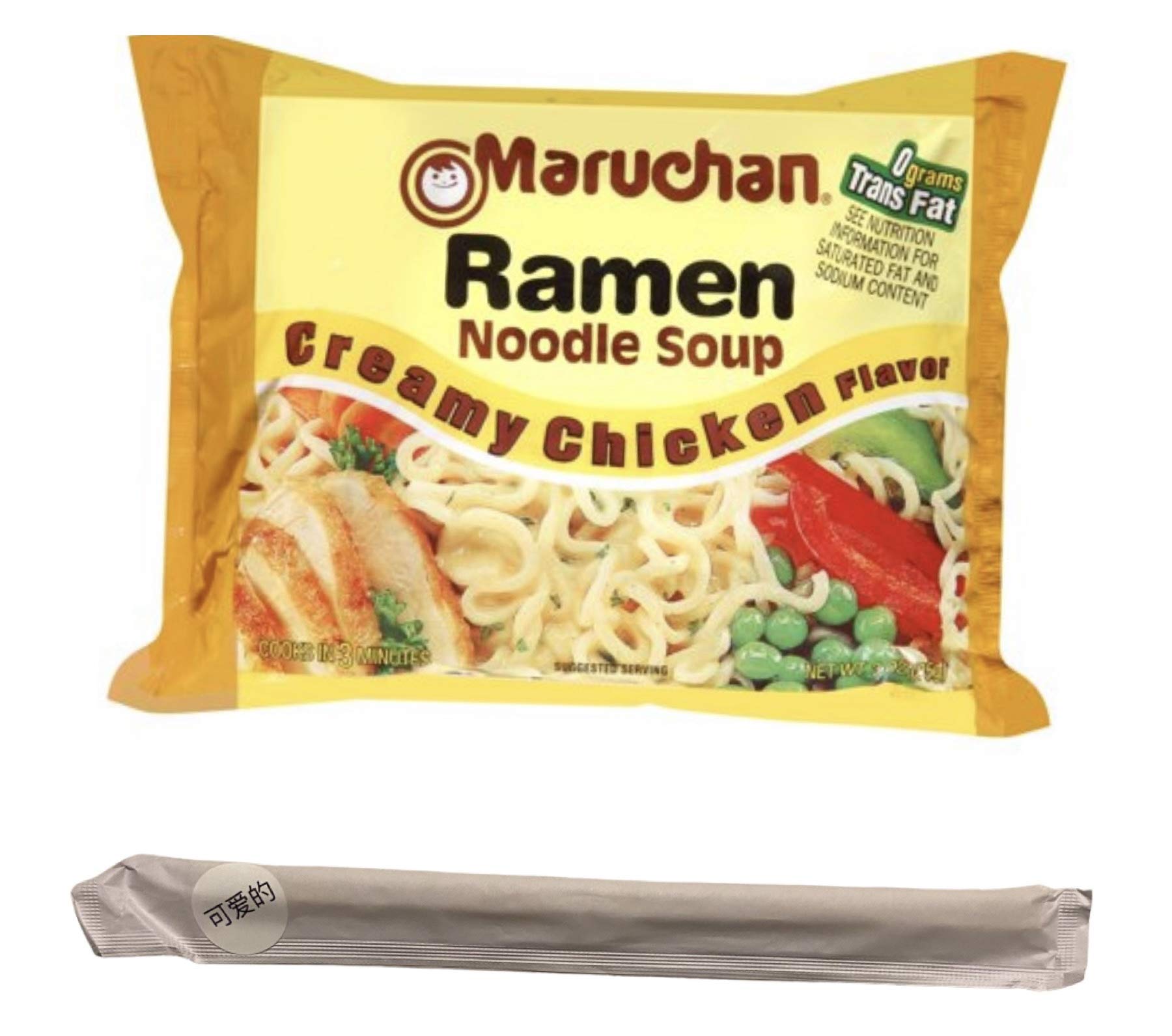 Maruchan Ramen Noodle Soup Creamy Chicken Flavor (3 oz) - Pack of 12 with Free Cutiepie Chopsticks | Quick & Easy Meal for Kids, College Students & Busy Professionals | Perfect for Lunch, Snacks or Emergency Food Supply
