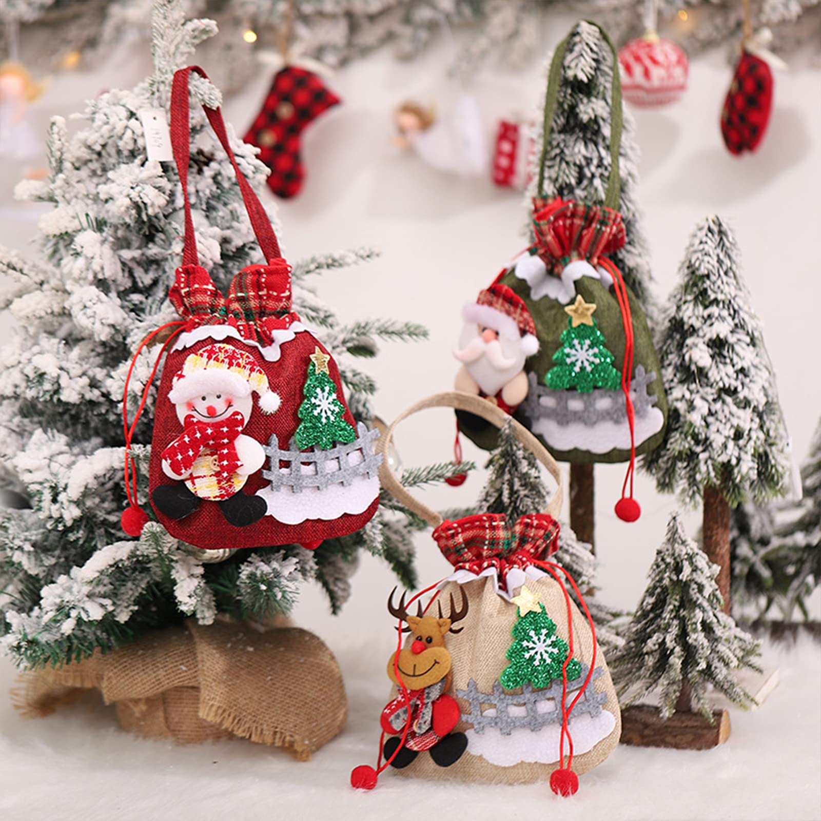HANTURE 3-Pack Christmas Santa Sacks - 3D Buffalo Plaid Drawstring Gift Bags for Kids, Xmas Tree Decorations & Holiday Party Supplies - Perfect for Candy, Gifts, Stocking Stuffers and Festive Home Decor