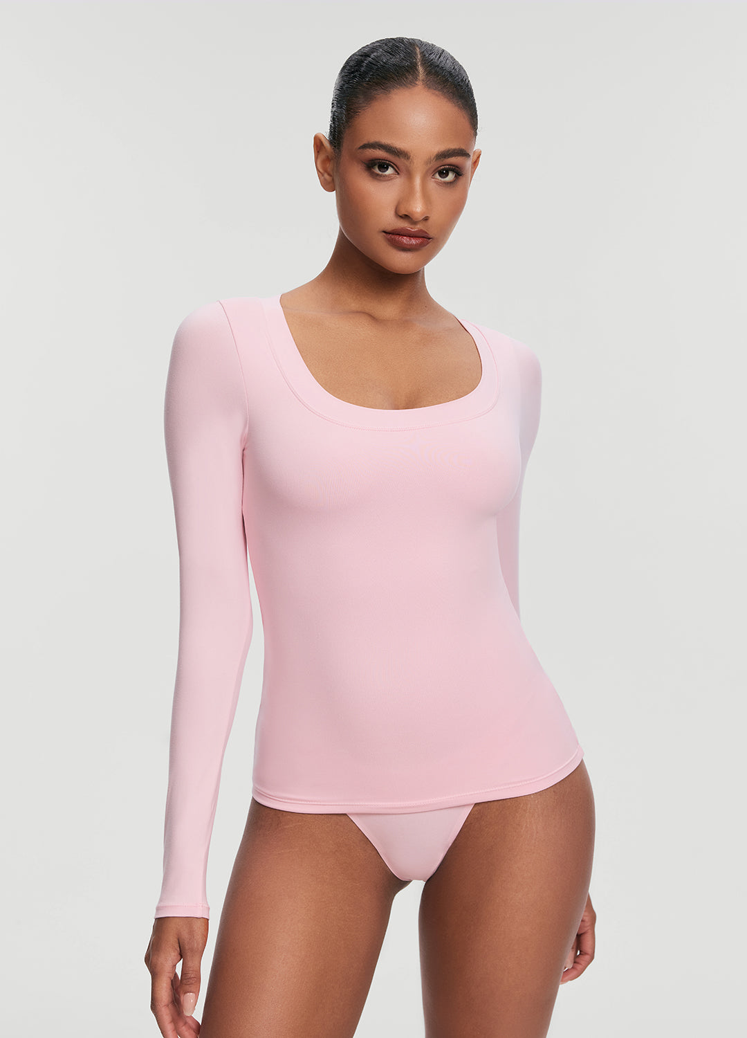 Women's Scoop Neck Long Sleeve T-Shirt - Soft Stretch Casual Blouse for Everyday Wear | Perfect for Work, Date Night & Layering
