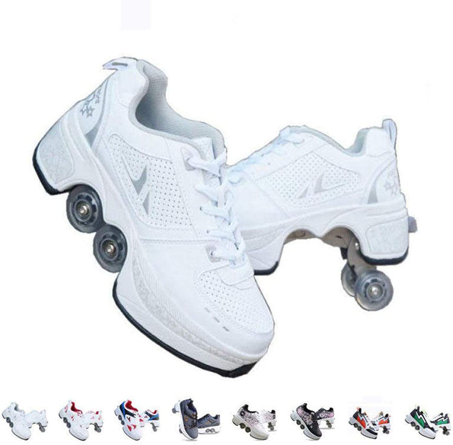 KYOKIM Roller Shoes for Women, Men, Boys & Kids - Adjustable Wheel Sneakers for Beginners | Unisex Roller Skates for Indoor & Outdoor Fun | Perfect Gift for Birthday & Parties (White, Size 42)