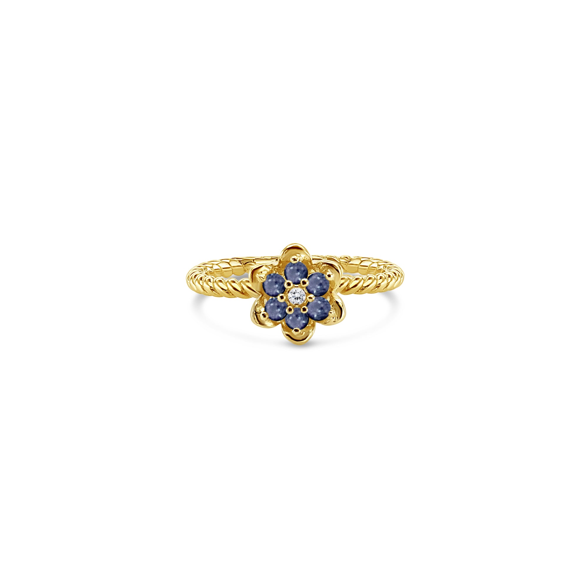 14K Yellow Gold Sapphire Tulip Flower Ring for Women - Elegant Floral Jewelry for Weddings, Anniversaries & Special Occasions