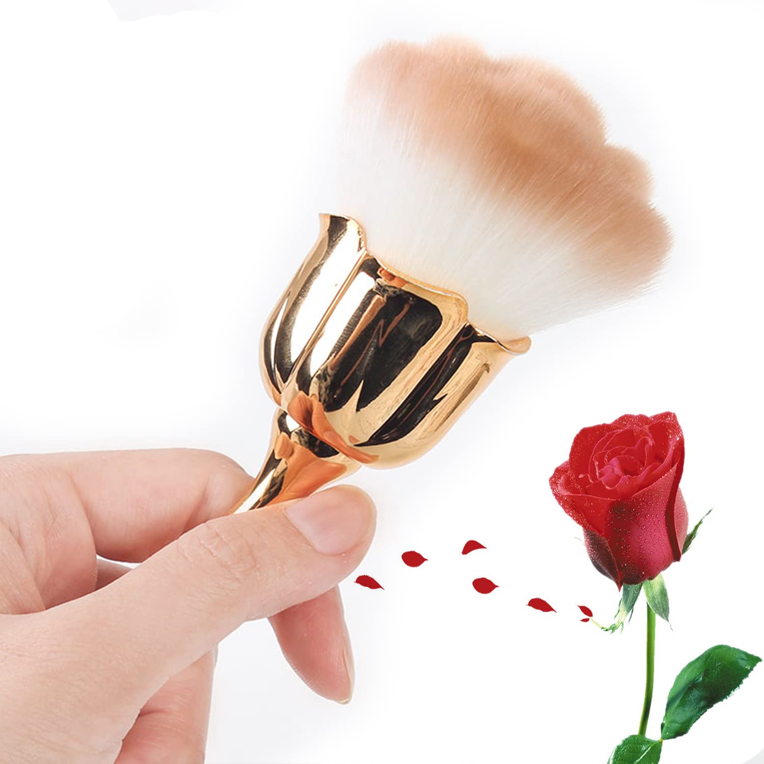 SILPECWEE 2Pcs Nail Dust Brush Set for Manicure & Makeup - Rose Nail Art Tools for Powder & Blush Application