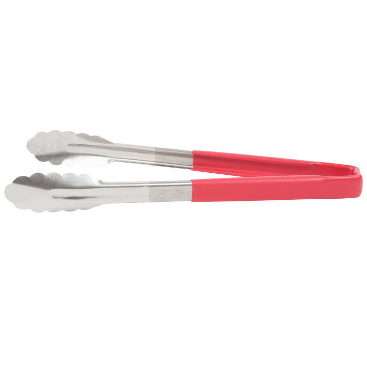 Vollrath 12-Inch Stainless Steel Utility Tongs with Red Non-Slip Handle - Perfect for Grilling, BBQ, Cooking, and Serving Food