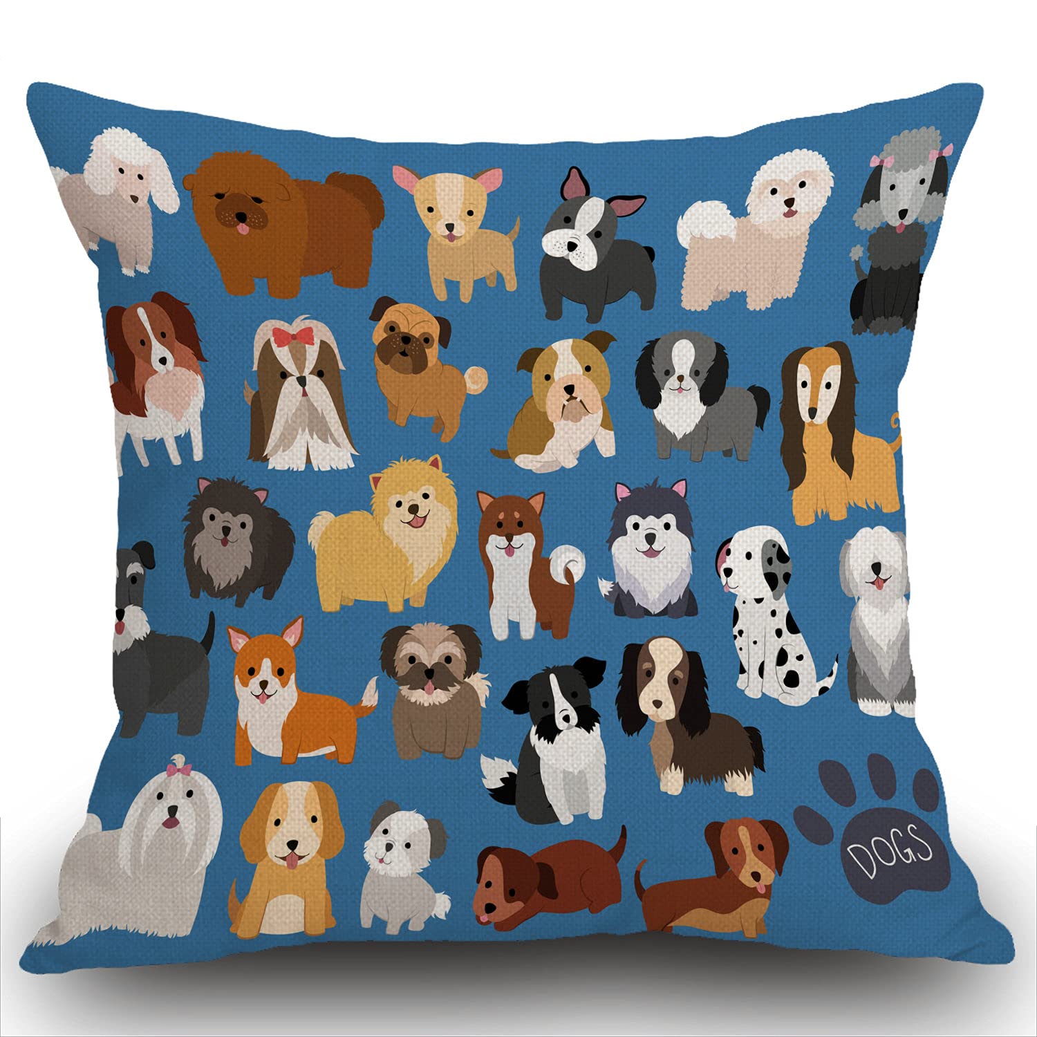 Swono Cute Dog & Puppy Cotton Linen Throw Pillow Cover 18x18 Inch - Soft Decorative Cushion Case for Sofa, Couch, Bed - Perfect for Living Room, Nursery & Pet-Friendly Home Decor