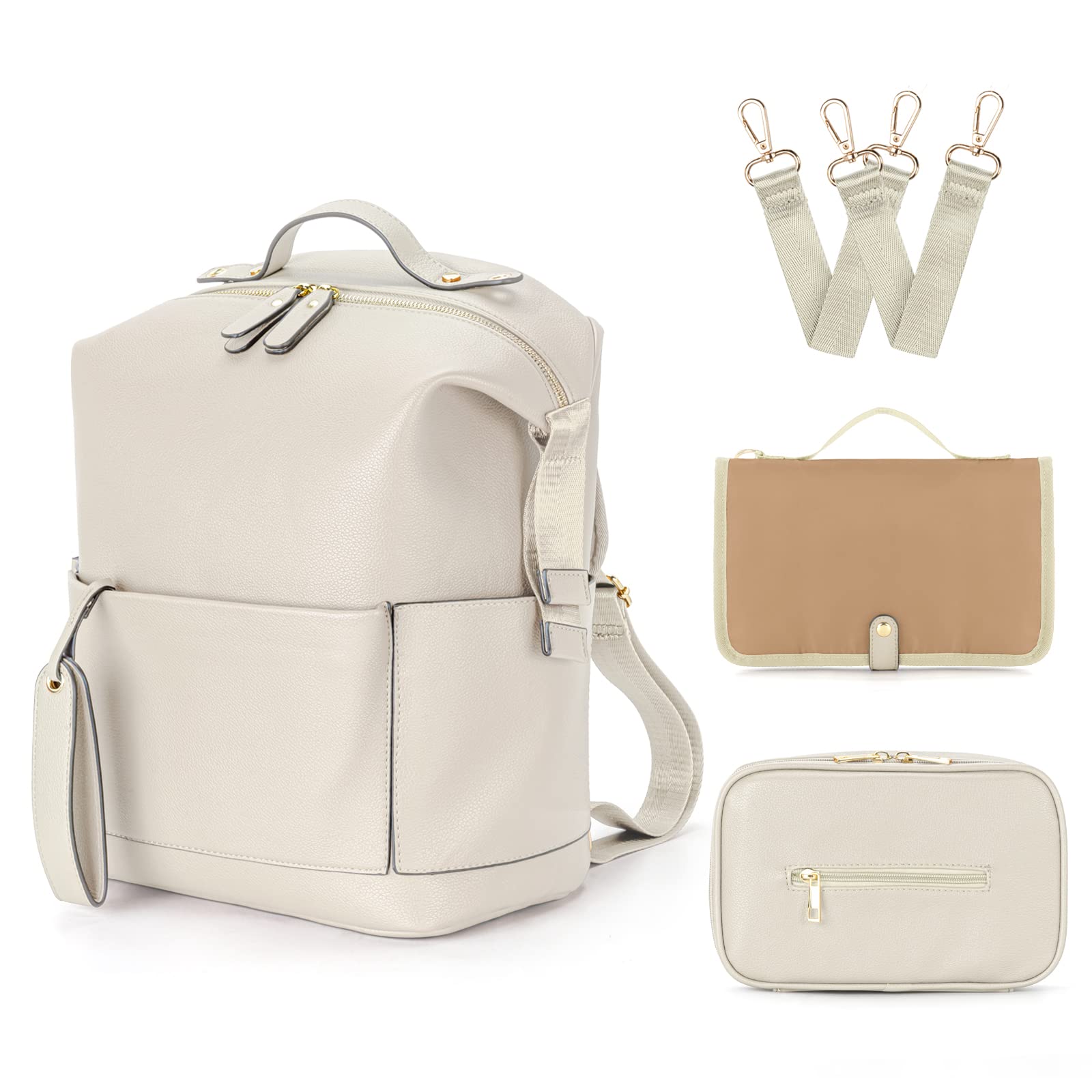 Minsong Fashion Diaper Bag Backpack - Leather Baby Diaper Organizer with Changing Station, Waterproof Travel Diaper Backpack for Moms & Dads - Perfect for Daycare, Travel & Family Outings