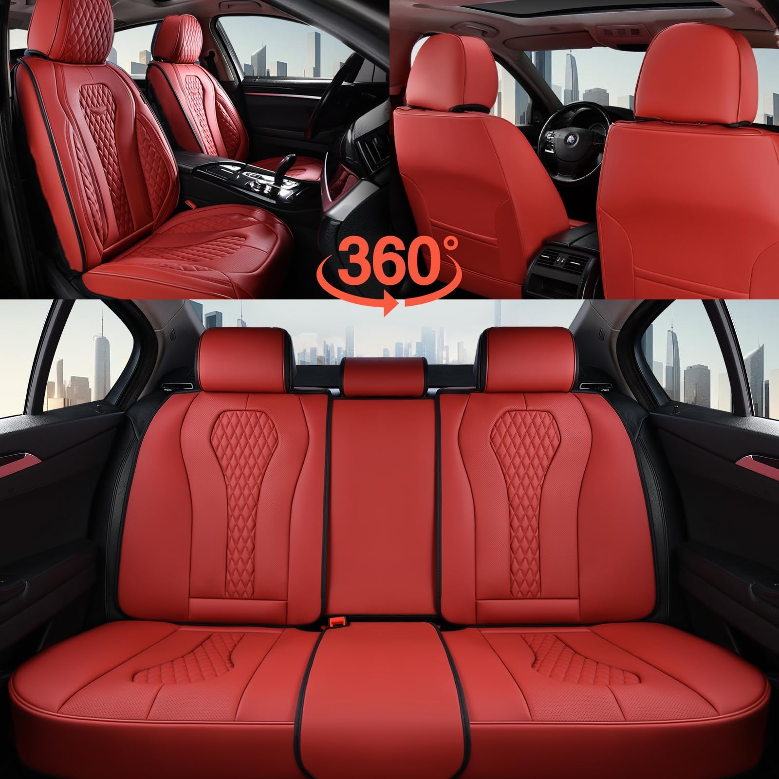 Coverado Universal Car Seat Covers Full Set - Waterproof Leather Seat Protector for Front & Back Seats (Red) | Fits Most Vehicles | Perfect for Daily Commute, Road Trips & Pet Protection