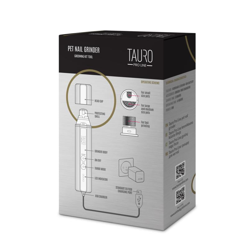 Tauro Pro Line Diamond Wheel Rechargeable Pet Nail Grinder - Quiet & Fast Grooming Tool for Dogs, Cats & Small Animals - Perfect for Home Pet Care & Professional Grooming