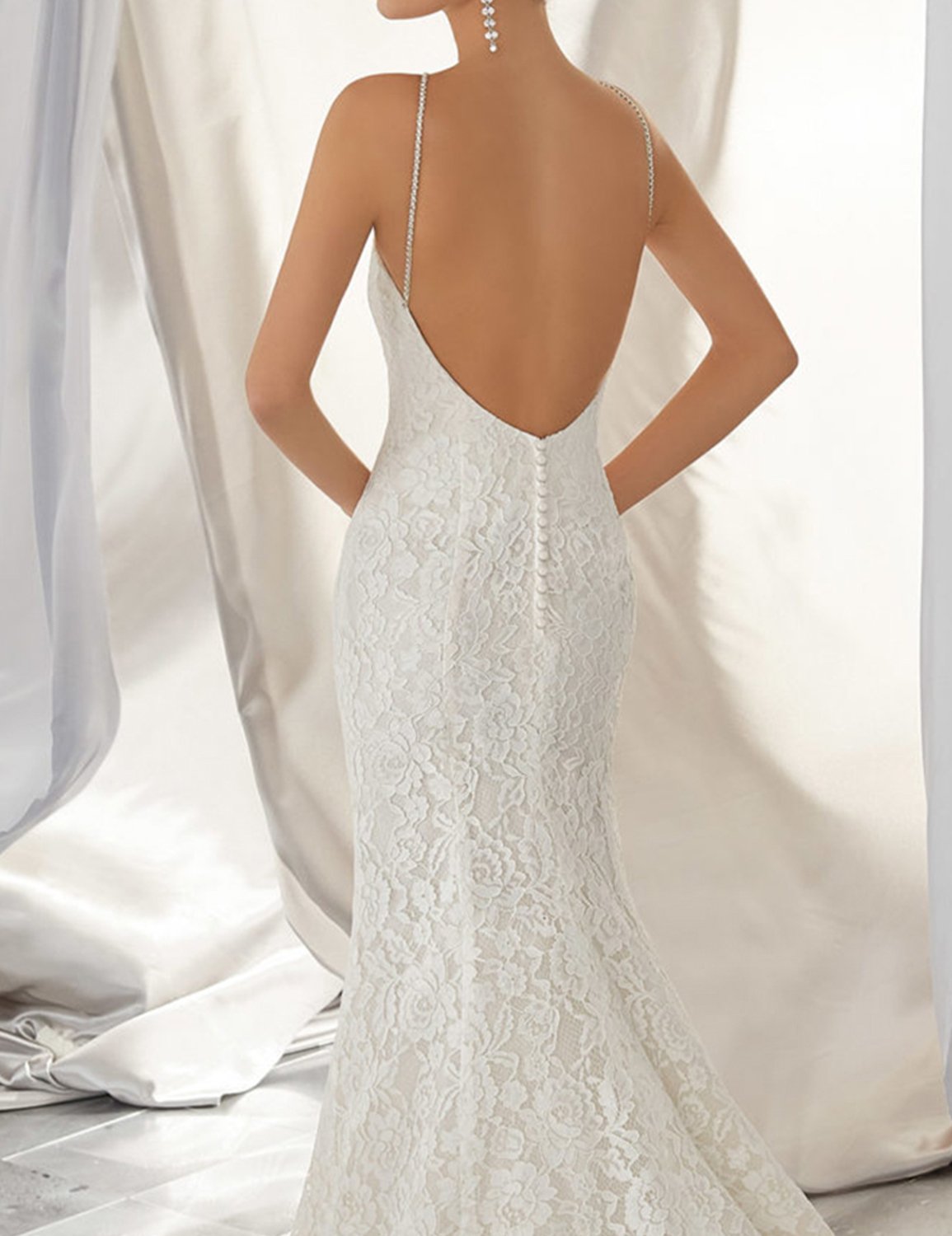 2018 Elegant Spaghetti Strap Lace Wedding Dress for Women - Simple A-Line Sweep Train Formal Gown SHWD10 | Perfect for Beach Weddings, Vow Renewals & Romantic Photoshoots