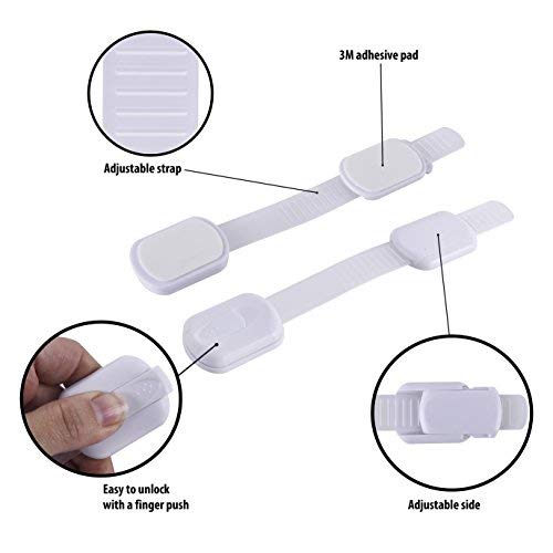 CUTESAFETY Child Proof Safety Locks - 6 Pack Baby Cabinet Locks with Adjustable Straps & 3M Adhesives - Secure Cabinets, Drawers, Fridge, Oven, Windows & Doors (Grey) - Perfect for Baby Proofing Homes, Kitchens & Nurseries