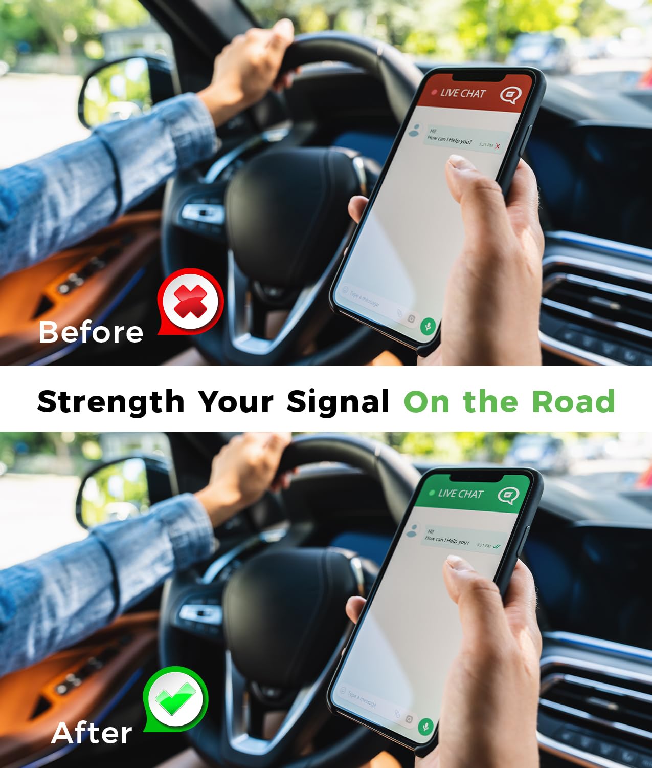 5G & 4G LTE Car Cell Phone Signal Booster with Magnetic Roof Antenna - FCC Approved for Verizon, AT&T, T-Mobile | Stronger Reception for Road Trips, Commuting & Rural Driving