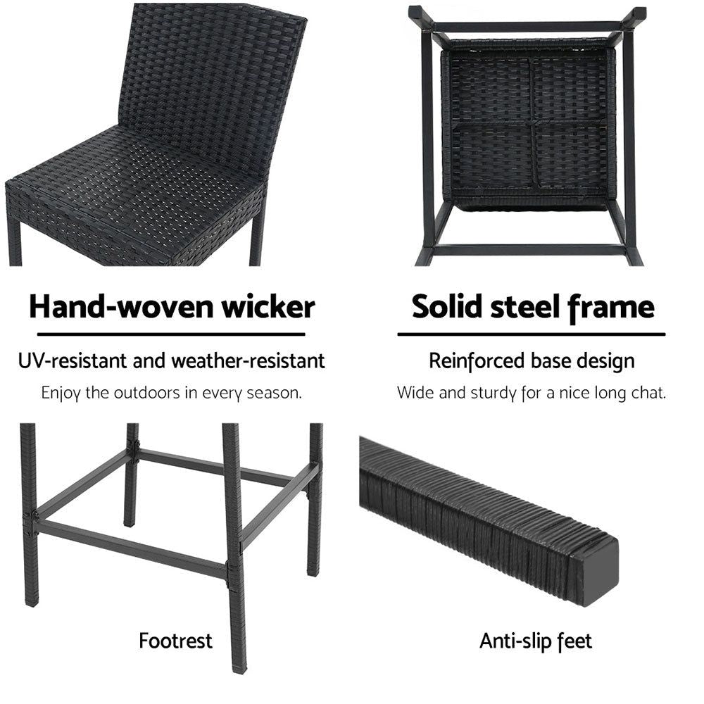 Gardeon Set of 4 Outdoor Bar Stools - Wicker Dining Chairs for Patio, Garden, and Poolside - Weather-Resistant Rattan Furniture for Backyard, Deck, and Outdoor Entertaining