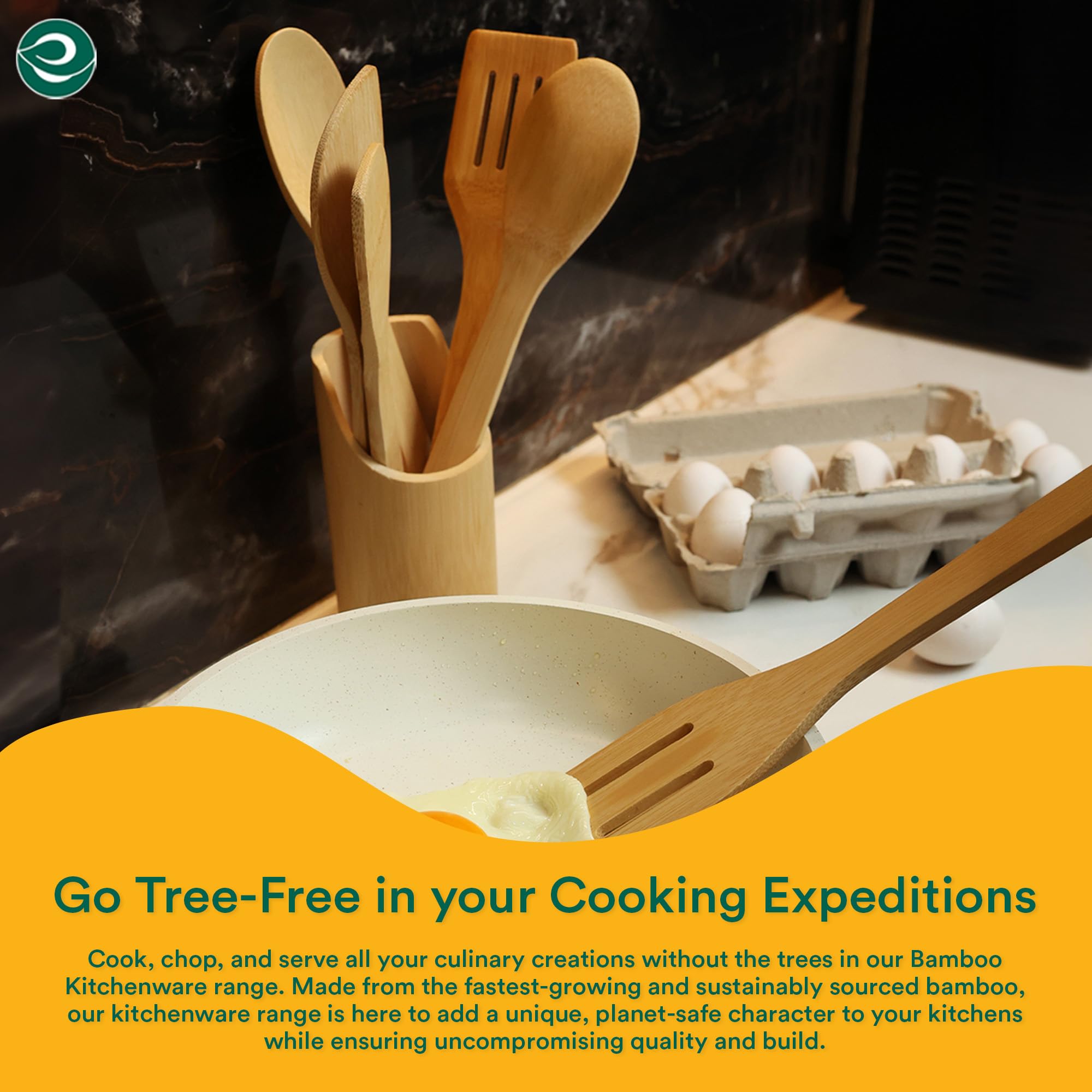 ECO SOUL [Set of 6] Bamboo Cooking Utensils - Non-Stick Wooden Spoons, Ladles & Turners for Kitchen | USDA Certified 30cm Bamboo Wooden Kitchen Tools | Perfect for Cooking, Serving, Mixing & Healthy Meal Prep