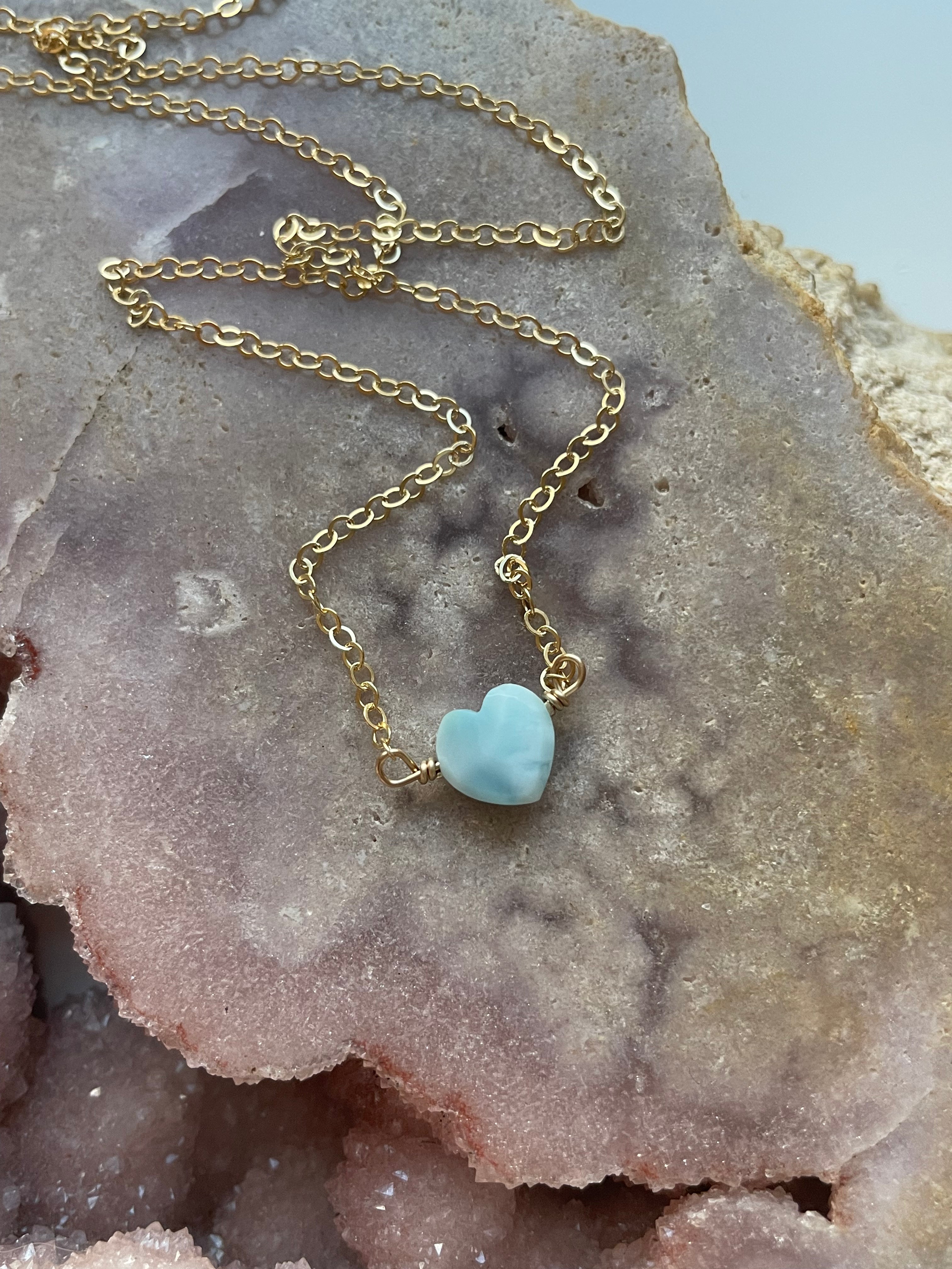 Elegant Tiny Larimar Heart Pendant Necklace - Genuine Blue Gemstone Jewelry for Women - Perfect for Valentine's Day, Anniversary & Everyday Wear
