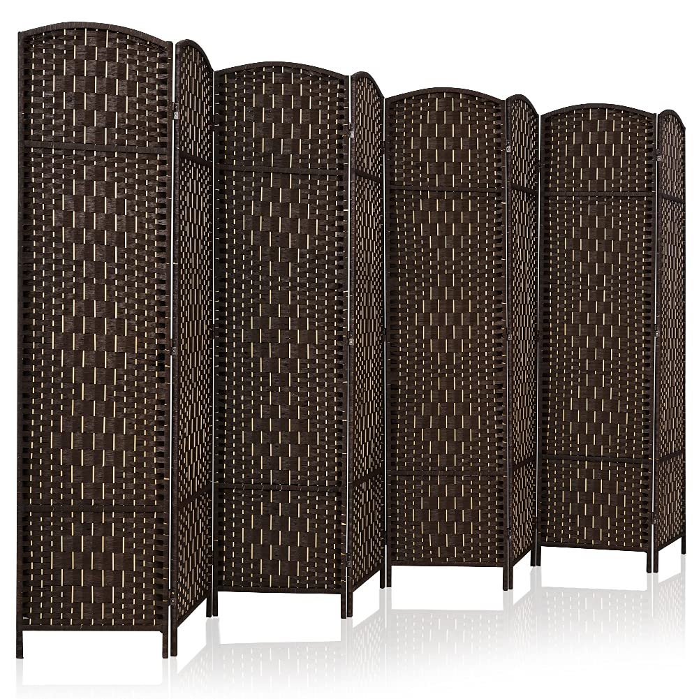 6 ft. Tall Extra Wide Freestanding Room Divider - Diamond Woven Fiber Privacy Screen, Foldable Panel Partition Wall for Home Office, Bedroom & Studio | Hinged Room Dividers with Modern Design