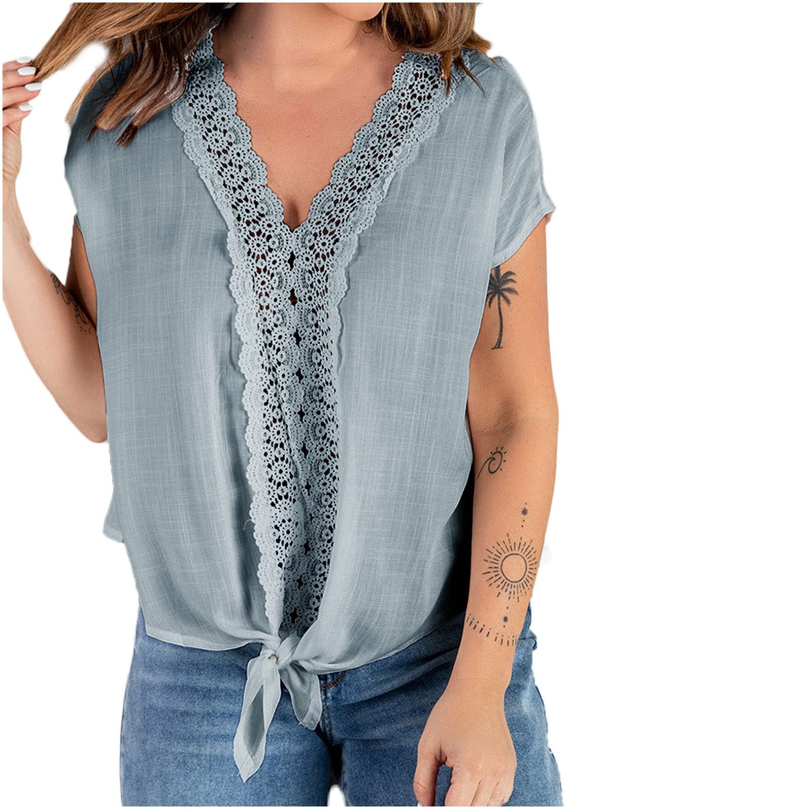 Women's Crochet Lace Top - Sexy Short Sleeve Summer Blouse with Eyelet Details | Perfect for Beach Outfits, Date Nights & Casual Wear