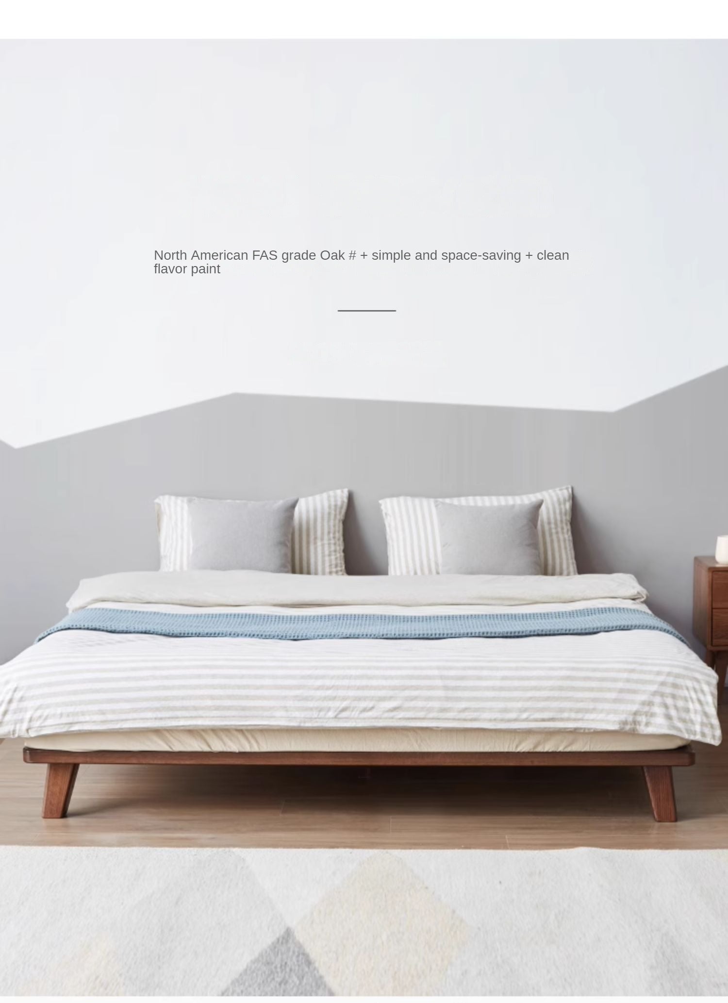 Oak Solid Wood Modern Platform Bed - Headboard Free, Minimalist Bed Frame for Bedroom, Guest Room & Studio Apartment | Durable & Stylish Design