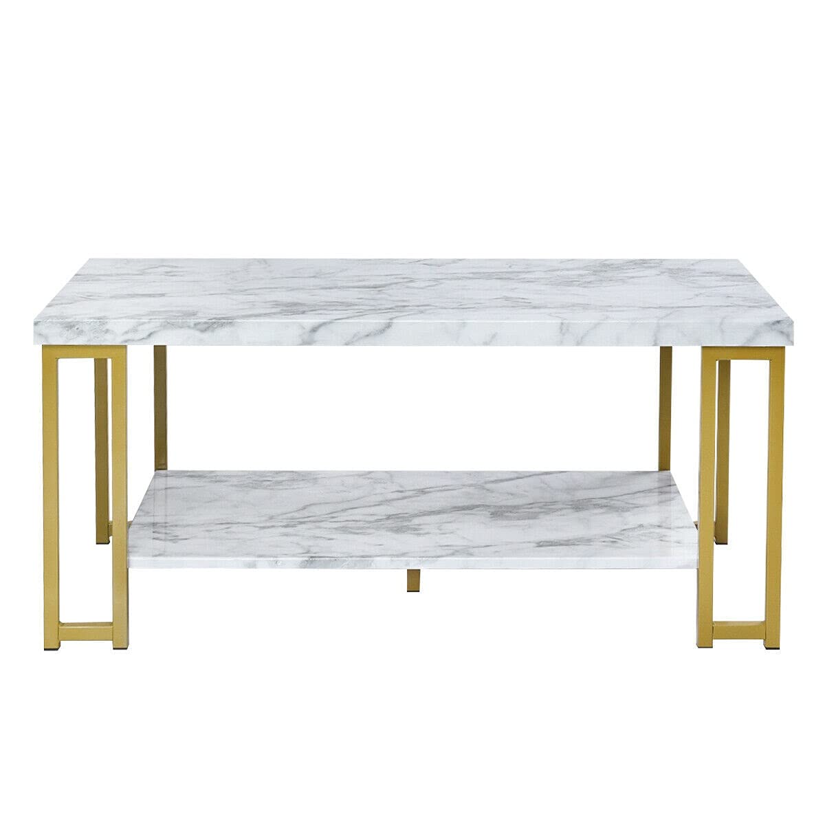 Modern Faux Marble Coffee Table with Gold Metal Frame - Upholstered Sofa Accent Table for Living Room, Bedroom & Office Decor | Elegant Centerpiece for Home Furnishing
