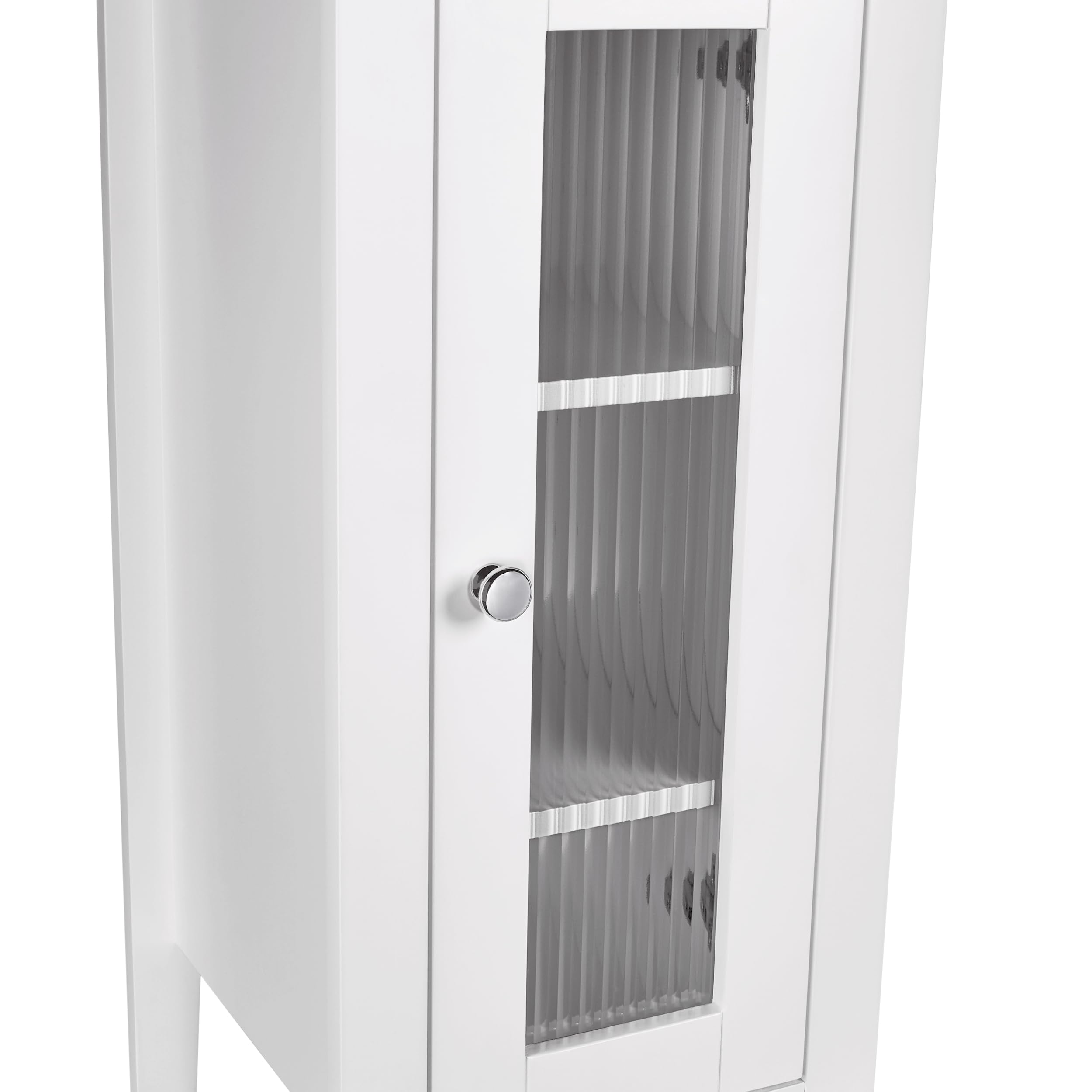 RiverRidge Prescott Tall Bathroom Storage Cabinet with Reeded Soft-Close Glass Door - 3 Open Shelves & Drawer - Slim Narrow Bathroom Vanity Organizer for Towels, Toiletries & Cosmetics - Perfect for Small Bathrooms, Powder Rooms & Apartment Living