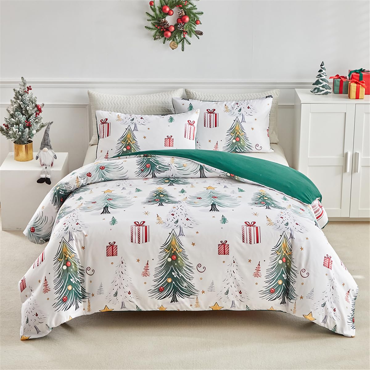 Christmas Kids Twin Comforter Set - 3 Piece Xmas Tree Holiday Bedding with 2 Pillowcases, Soft Microfiber Twin Size Comforter for Boys & Girls - Perfect for Kids Bedrooms, Holiday Decor & Cozy Winter Nights