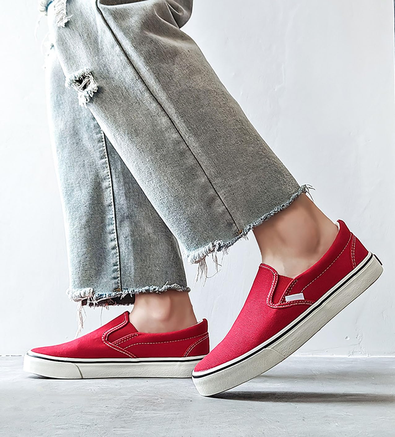 Women's Breathable Canvas Slip-On Sneakers with Cloud Foam Cushioning - Comfortable Mesh Casual Shoes for Walking, Running & Everyday Wear