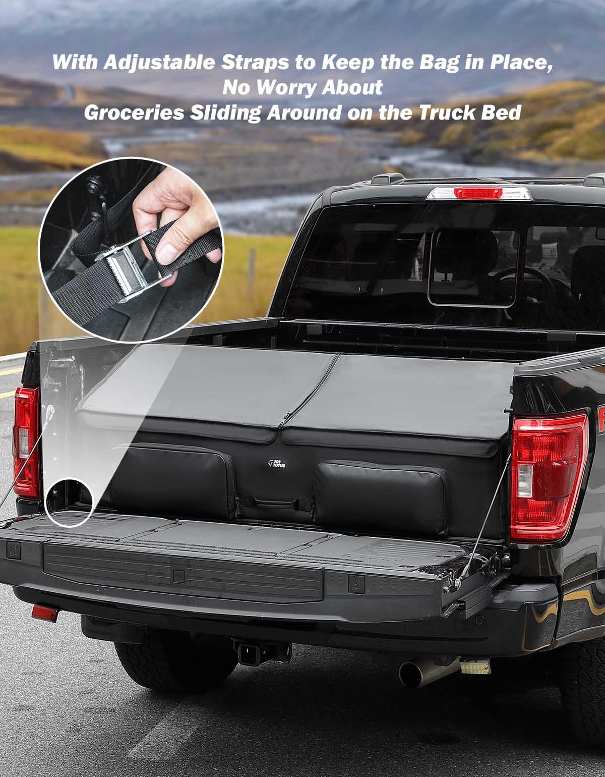 JOYTUTUS Upgrade Full Size Waterproof Truck Bed Cargo Box Organizer - Heavy Duty Storage Bag for Pickup Trucks | Perfect for Groceries, Golf Gear & Outdoor Equipment | Easy Slide-In Access & Secure Transport