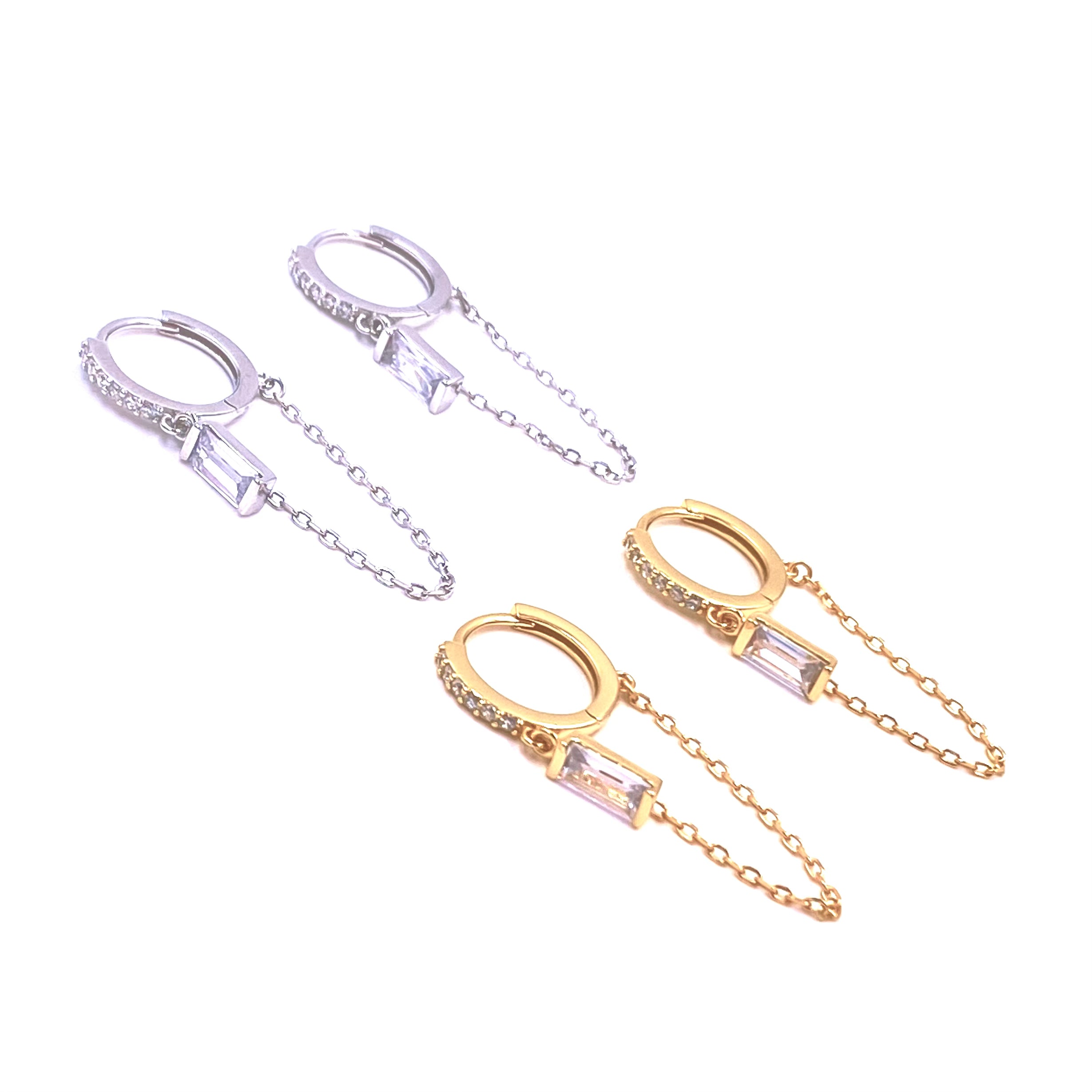 Ashley Gold Sterling Silver Gold Plated Baguette & Round CZ Hoop Earrings for Women - Elegant Cubic Zirconia Drop Earrings for Party, Wedding & Everyday Wear