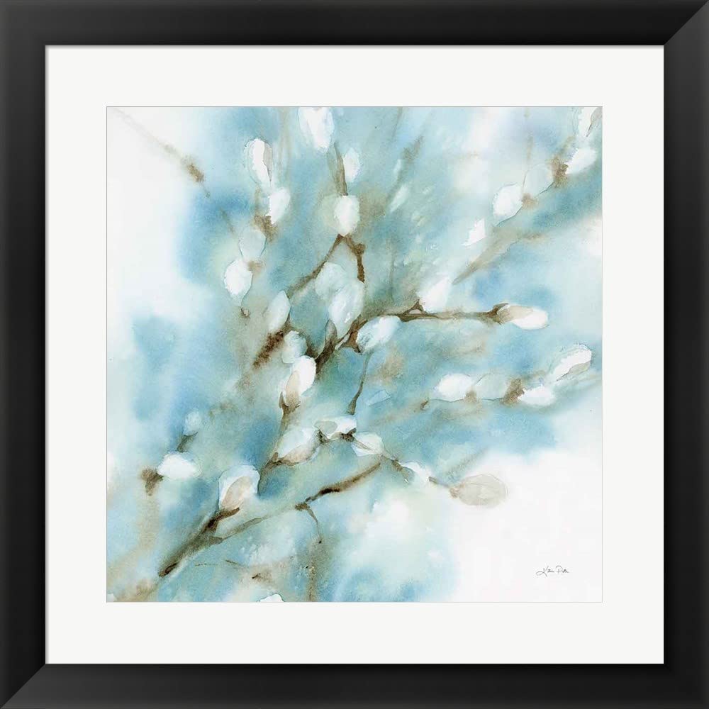Katrina Pete Framed Art Print - Pussy Willows Square Wall Decor with Black Frame 20x20 Inches | Perfect for Living Room, Bedroom & Office Decor