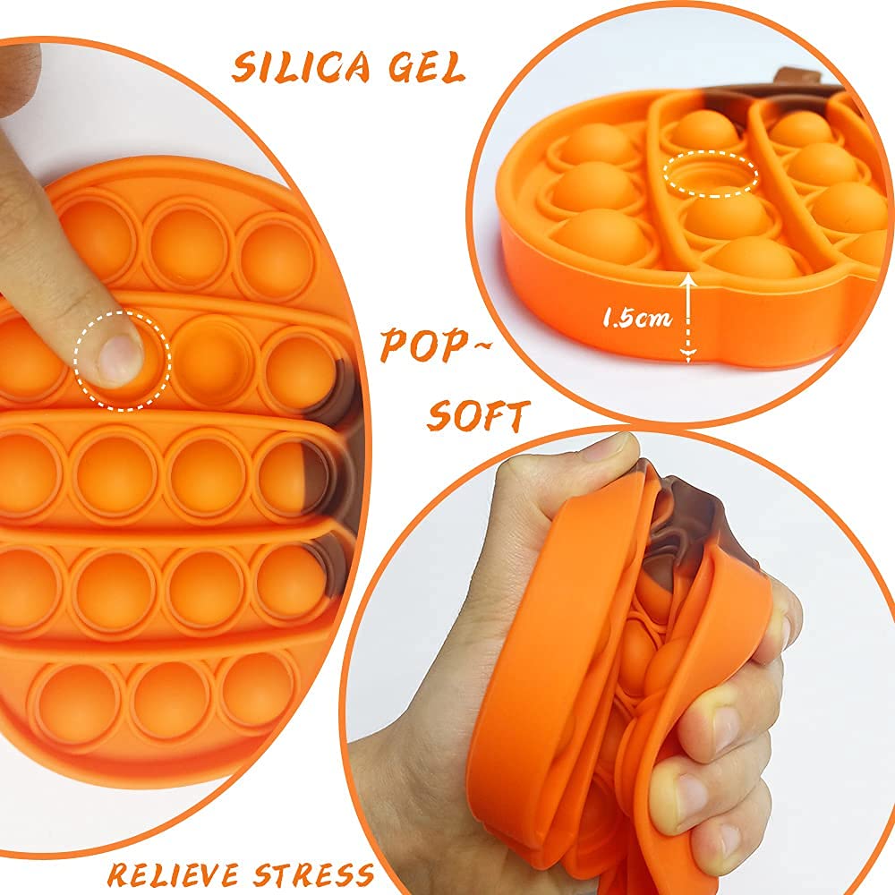 4 Pack Pumpkin Push Pop Fidget Sensory Toys for Kids & Adults - Stress Relief Anxiety Relief Autism Special Needs Toys - Party Game Decorations for Classroom, Office, Travel & Home Use