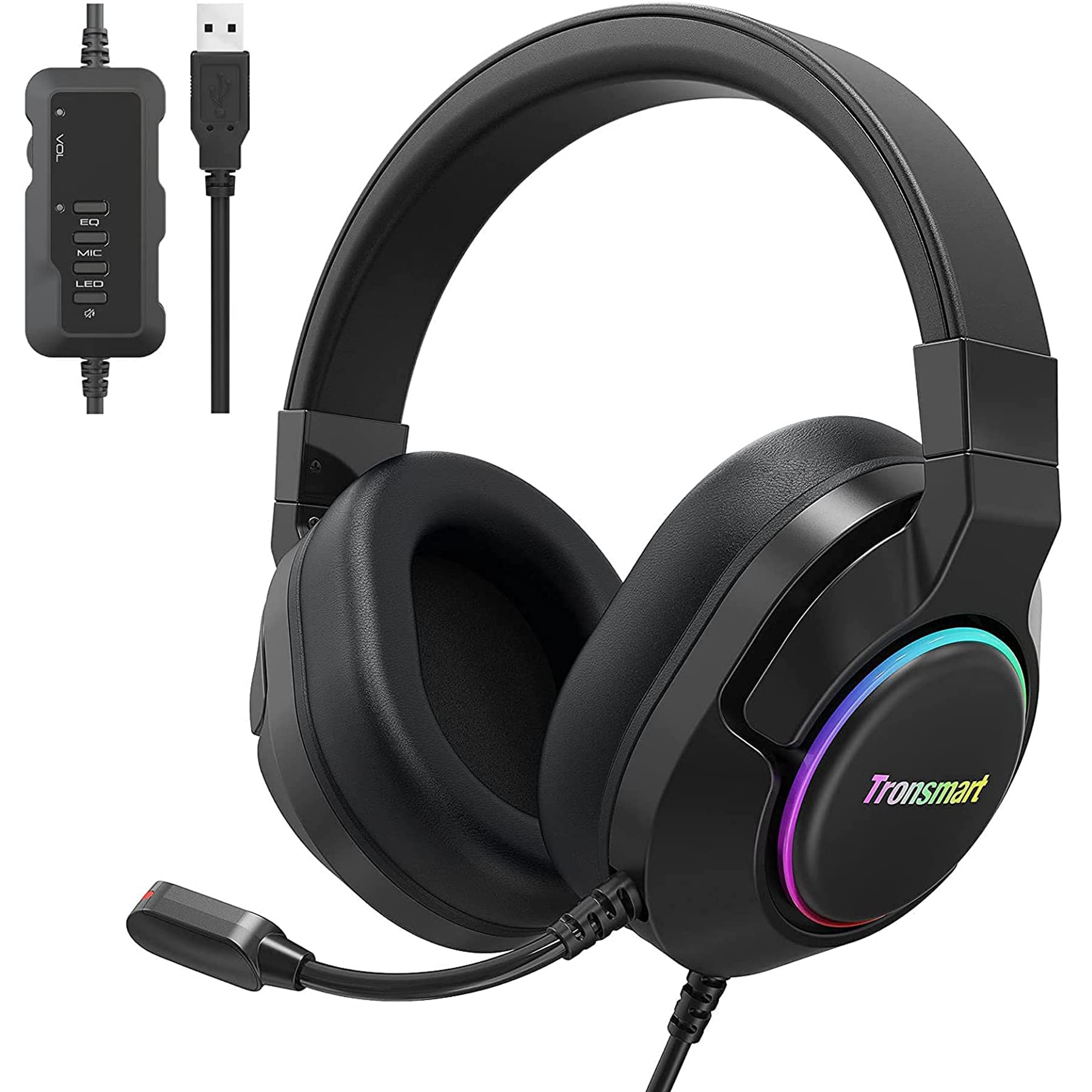 Tronsmart Sparkle RGB Gaming Headset with Microphone, 7.1 Virtual Surround Sound, 50mm Drivers, Noise Cancelling - Compatible with PS4/PS5/Switch/Mac/PC - Perfect for Gaming, Streaming & Online Meetings
