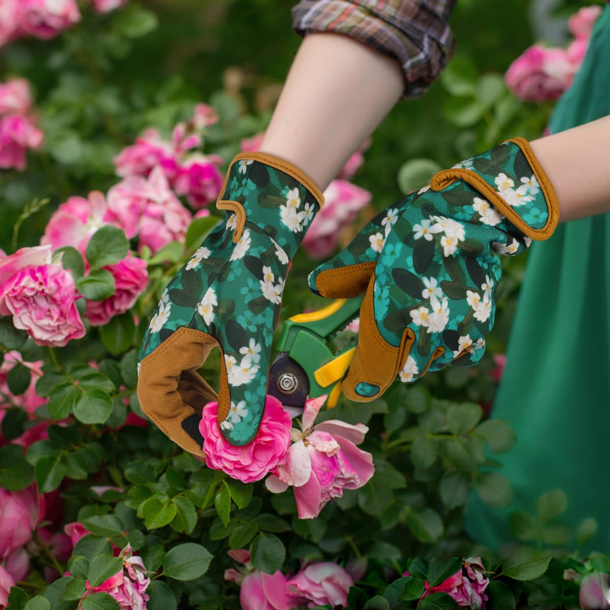 Premium Women's Leather Gardening Gloves - Thorn Proof Heavy Duty Work Gloves for Planting, Weeding & Outdoor Use - Ideal Gardening Gift for Her