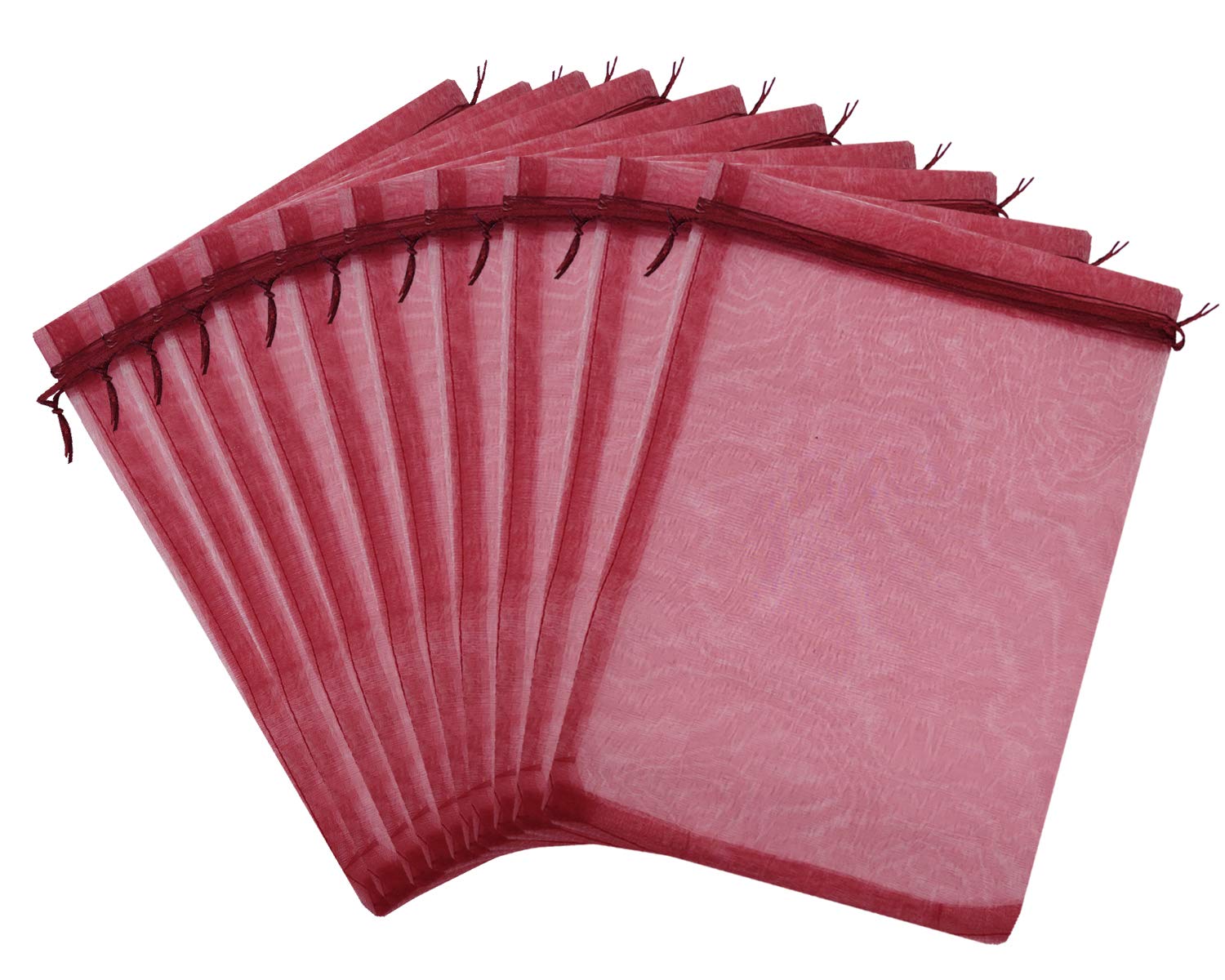 Ankirol 100pcs Sheer Organza Favor Bags 8x12 Inches - Large Wine Red Drawstring Gift Bags for Wedding Favors, Party Decorations & Jewelry Packaging