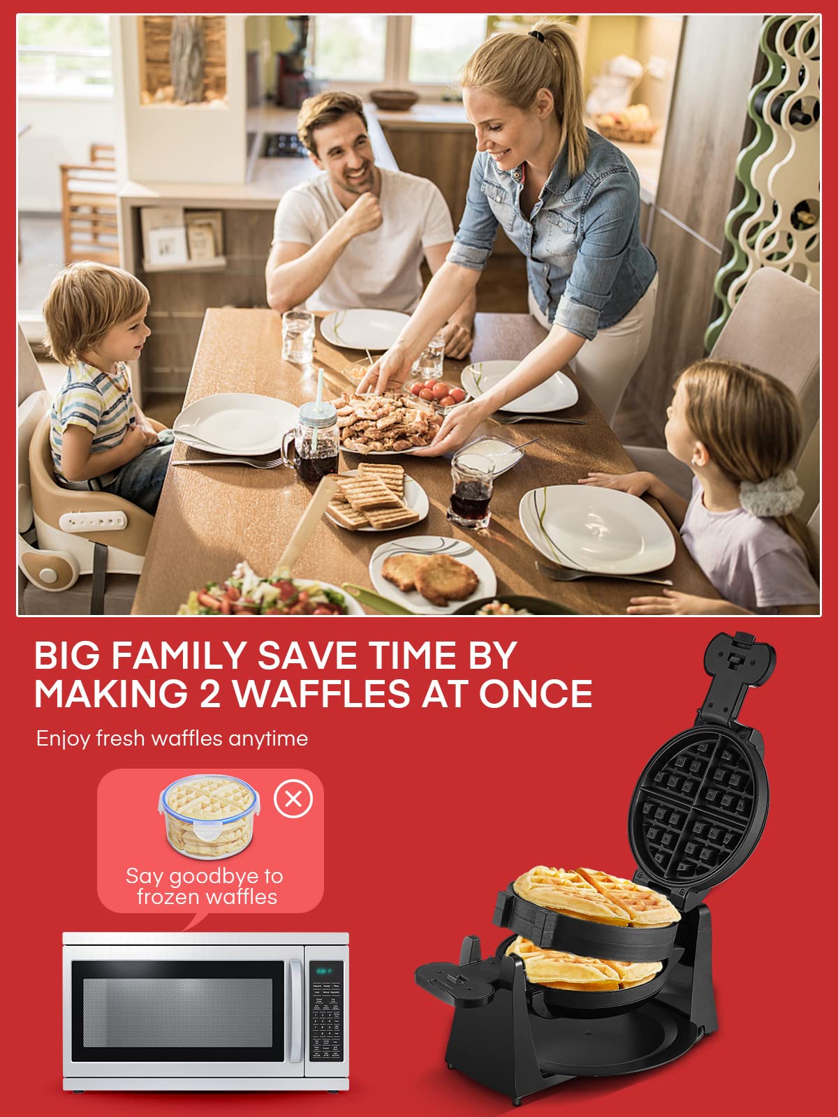 1400W Double Belgian Waffle Maker - 180° Flip Rotating Nonstick Plates, Makes 8 Slices in 3 Mins - Anti-Scald Design with Removable Drip Tray & Cool Touch Handle - Easy to Clean & Space-Saving Storage (Black) - Perfect for Breakfast, Brunch, Parties & Family Gatherings