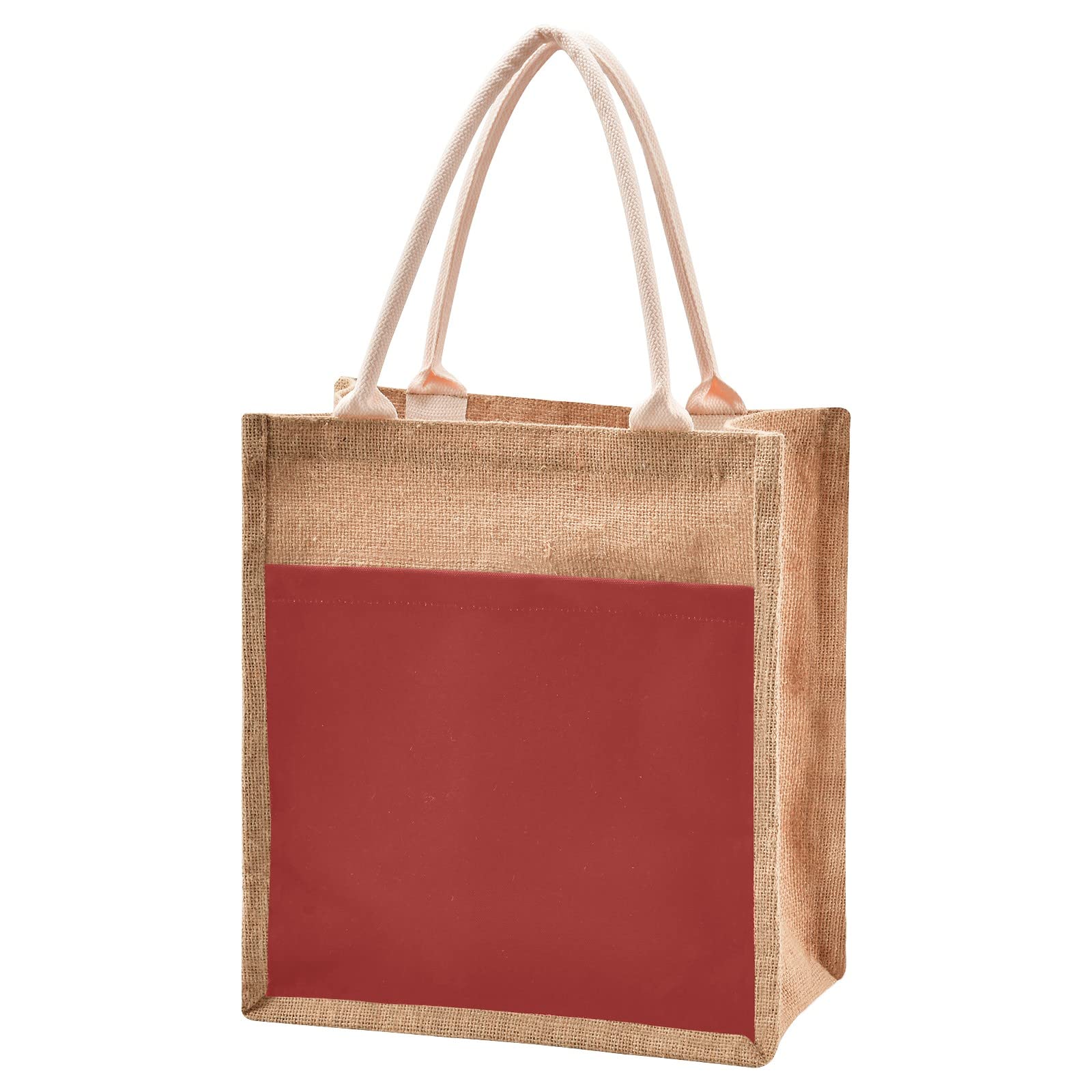 Linqin Burgundy Jute Tote Bag - Waterproof Burlap Straw Grocery Bag with Sturdy Handles for Shopping, Travel & Beach | Eco-Friendly Reusable Shopping Tote for Groceries, Picnics and Farmers Market