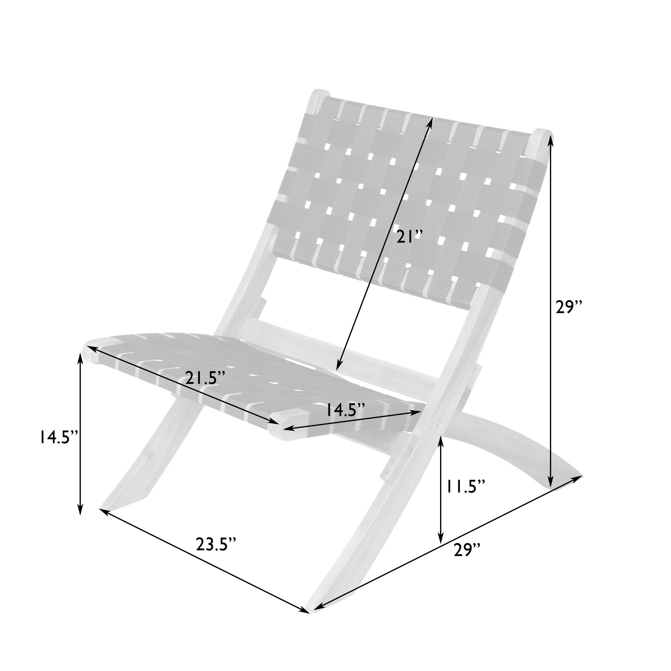 Patio Sense 63637 Sava Folding Chair - Solid Acacia Wood with Woven Seat & Back - Indoor Outdoor Portable Seating for Porch, Lawn, Garden, Fishing & Sporting Events - Gray Webbing - Perfect for Camping, Picnics, and Backyard Relaxation
