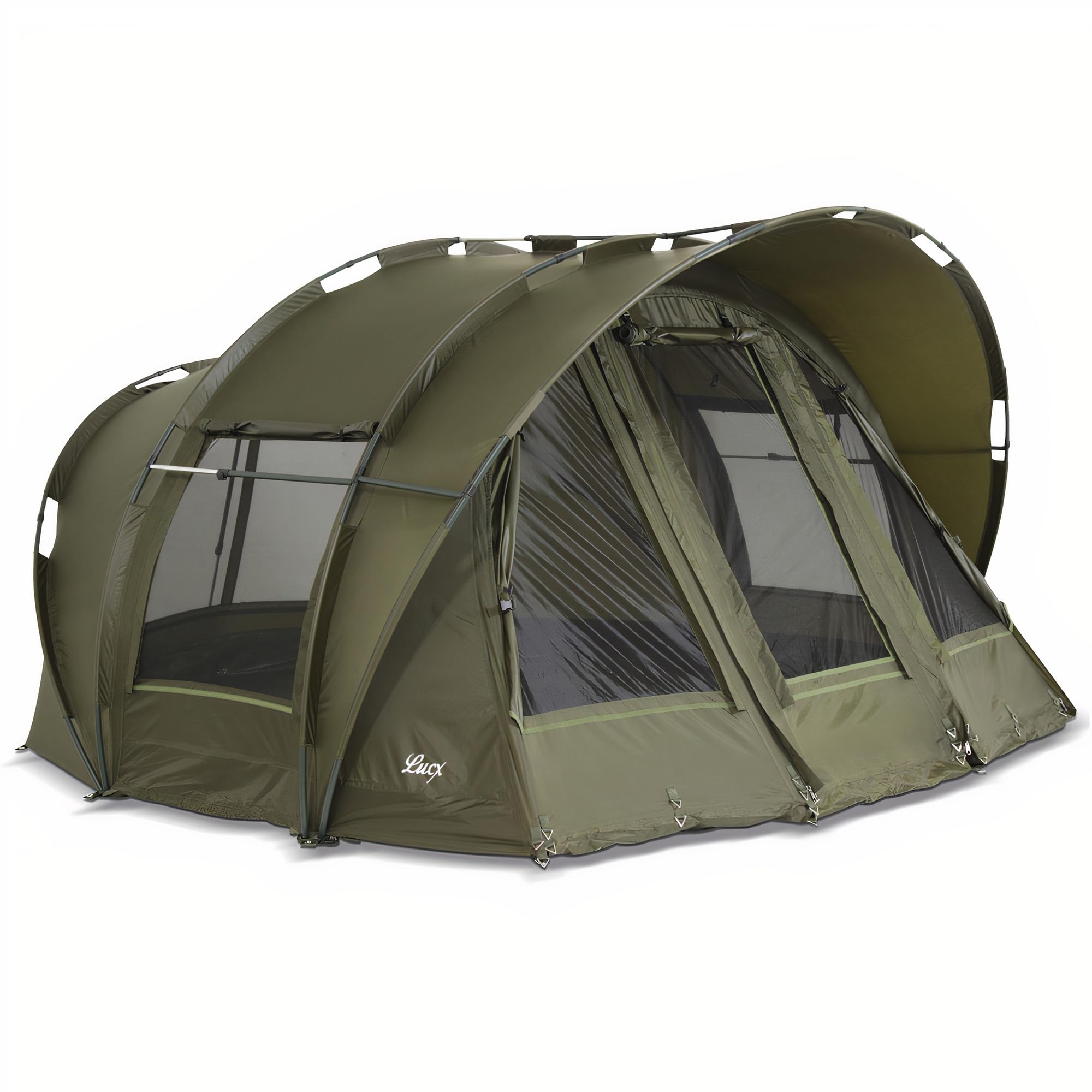Lucx Leopard Bivvy Fishing Tent - 2-3 Person Waterproof Carp Dome Shelter (10,000mm, Olive Green) for Camping, Angling & Outdoor Adventures