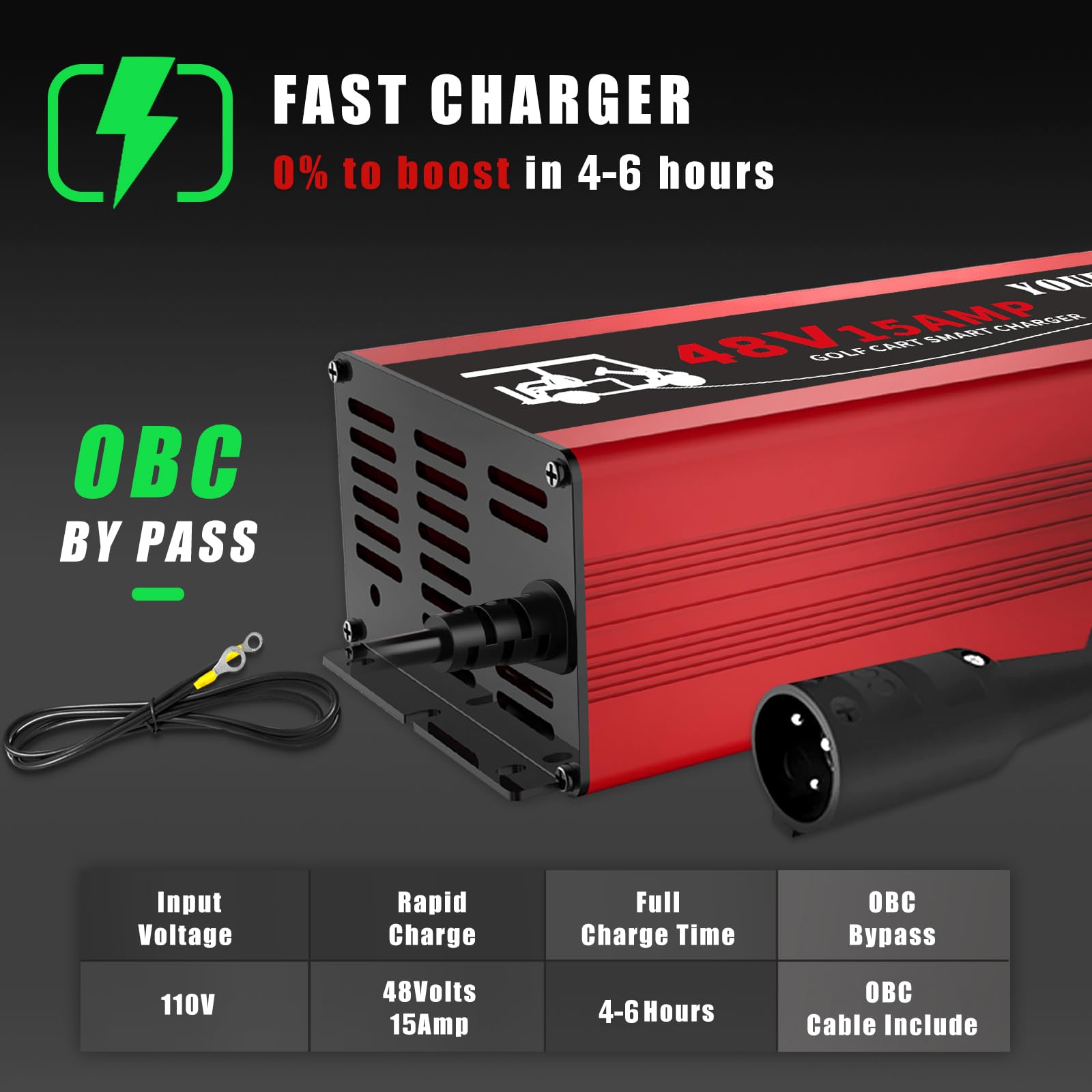 48 Volt Golf Cart Battery Charger for Club Car DS & Precedent - 15 Amp Smart Trickle Charger with Auto Shutoff | Replacement for Club Car 48V Charger | Fast 4-6 Hour Charge for Lead Acid Batteries | Lightweight 4Lbs Portable Design | Perfect for Golf Courses, Resorts & Home Use