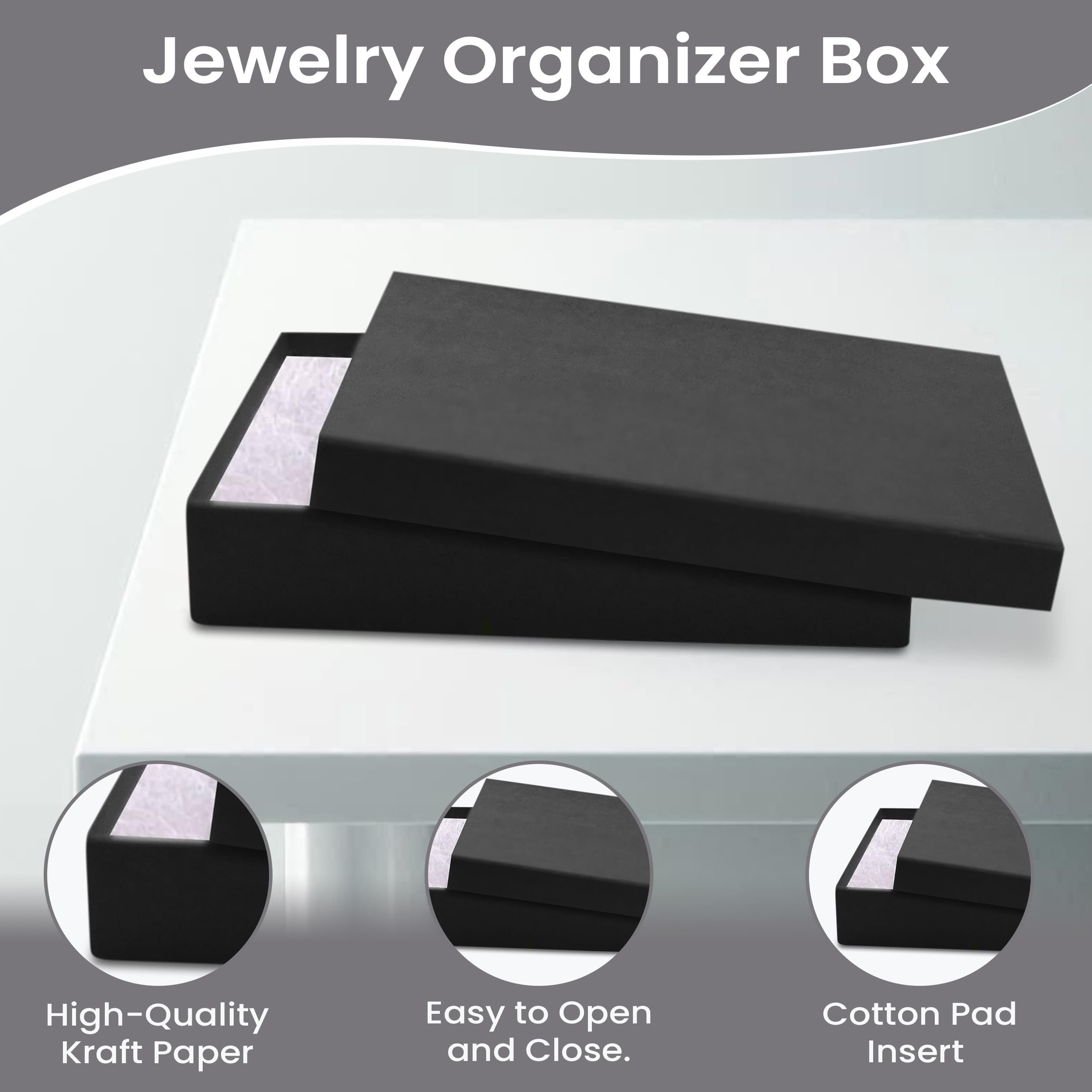 10 Pack Black Jewelry Gift Boxes 5.5x3.5x1 Inch - Premium Cardboard Jewelry Storage Box with Cotton Filling & Lid - Made in USA - Perfect for Bracelets, Necklaces, Rings, Earrings - Great for Wedding, Birthday Gifts & Retail Display