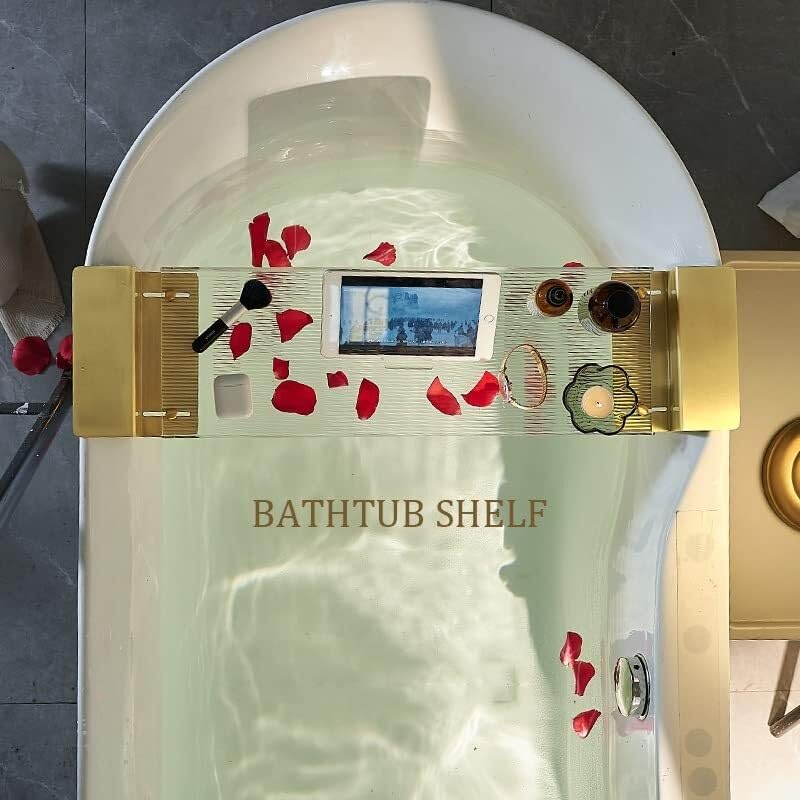 **Expandable Clear Acrylic Bathtub Caddy Tray with Non-Slip Handles - Reading Rack, Tablet Holder & Bath Serving Tray - Perfect for Relaxing Baths, Spa Days & Wine Nights**