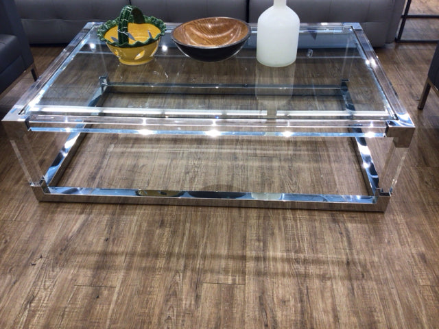 Michael Amini State St Chrome & Acrylic Glass Top Coffee Table - Modern Living Room Furniture for Small Spaces, Perfect for Apartments & Condos