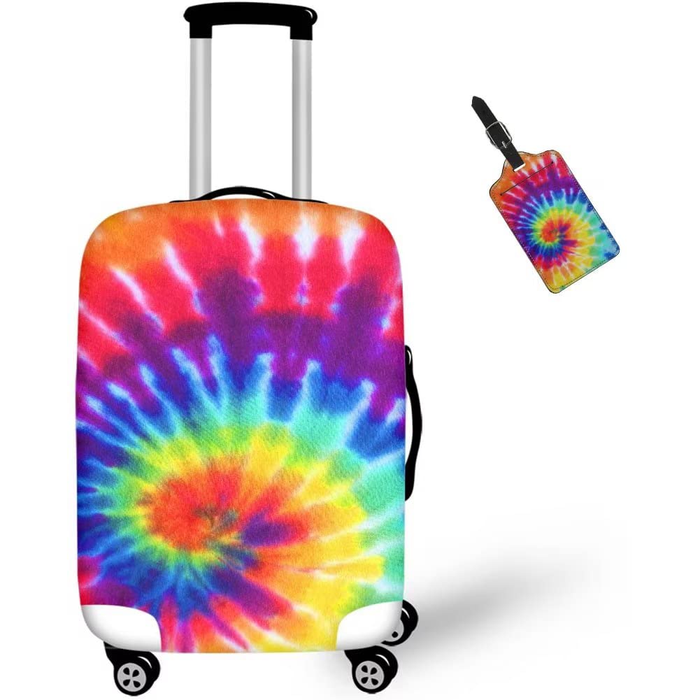 Colorful Tie Dye Luggage Cover - Red Purple Blue Yellow Polyester Spandex Suitcase Protector with Tag (Fits 18-45 Inch) | Perfect for Travel, Vacation & Airplane Bag Protection