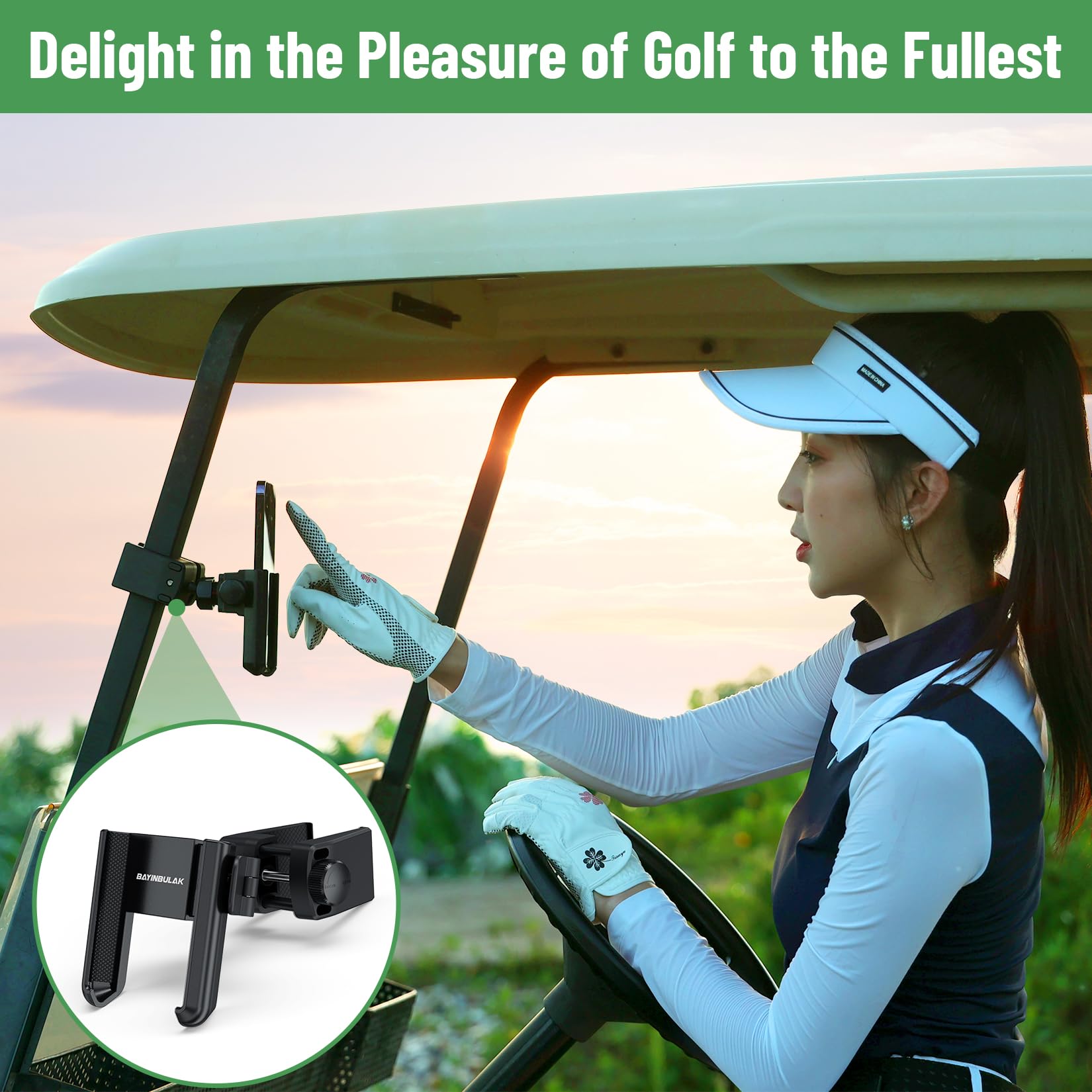 BAYINBULAK Golf Cart Phone Holder - Universal Smartphone Mount for Golf Carts - Secure & Adjustable Phone Accessory for Golfing, Driving & Outdoor Activities
