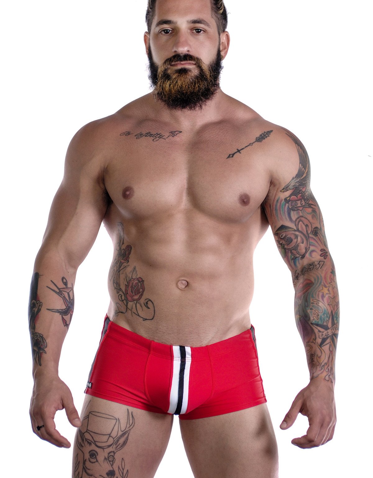 Wildmant Sportivo Square Cut Red - Premium Men's Swim Trunks for Beach, Pool & Summer Vacation | Quick Dry & Comfortable