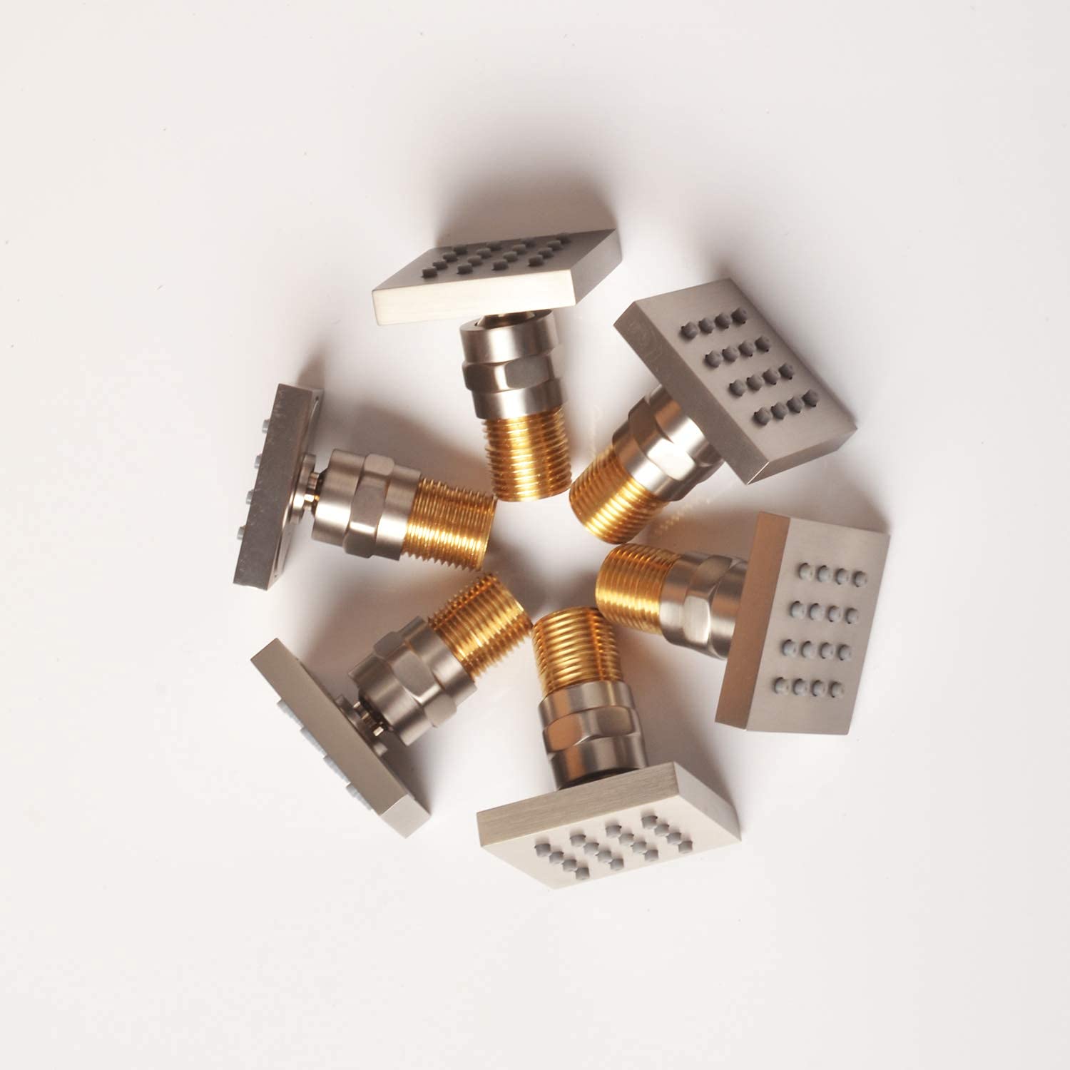 6-Piece Brushed Nickel Shower Body Jets - 2 Inch Adjustable Square Spa Massage Sprayer with 1/2