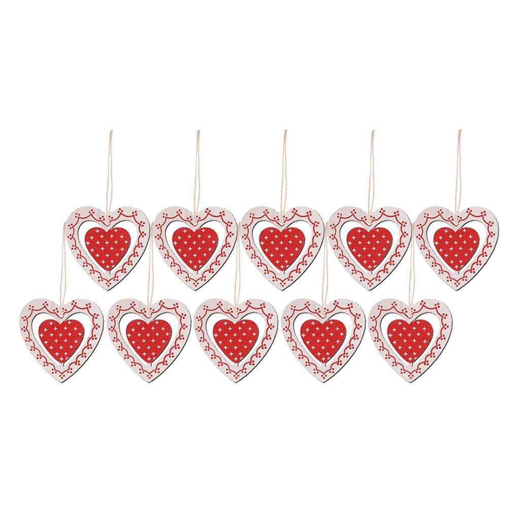 10pcs Christmas Wooden Hanging Ornaments - White Heart Decorations for Christmas Tree, Holiday Party & Home Decoration | Perfect for Xmas Gifts, DIY Crafts & Festive Decor