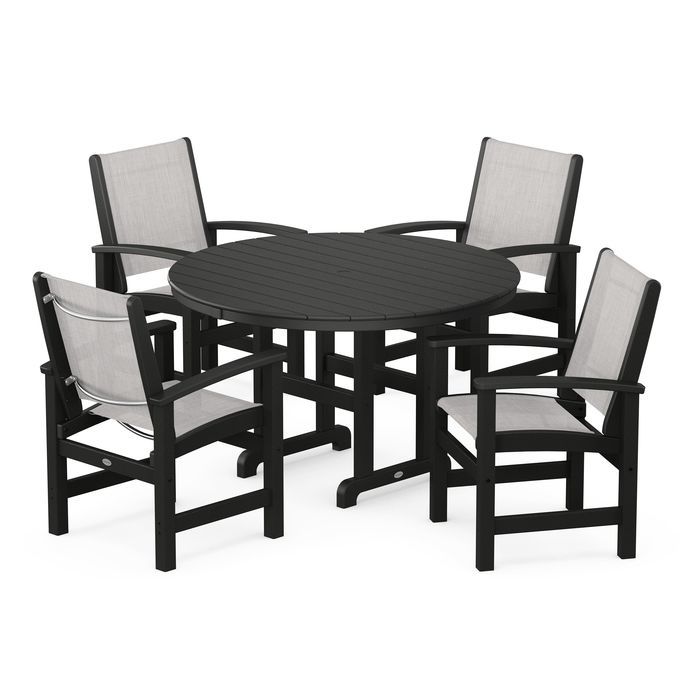 POLYWOOD Coastal 5-Piece Round Farmhouse Dining Set - Outdoor Patio Furniture for Backyard, Poolside & Beach House Dining