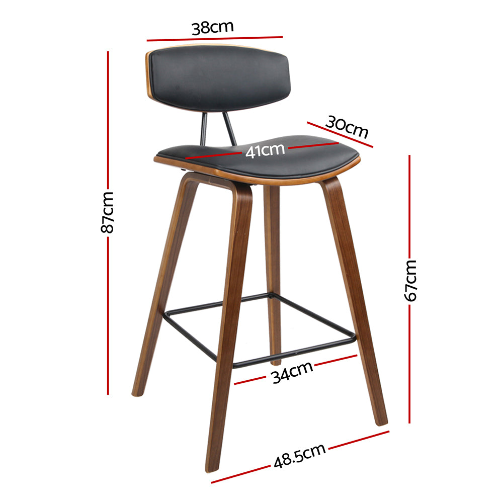 2 Bar Stools with Leather Padded Seat and Backrest - Comfortable Counter Height Stools for Kitchen Island, Breakfast Bar & Home Bar