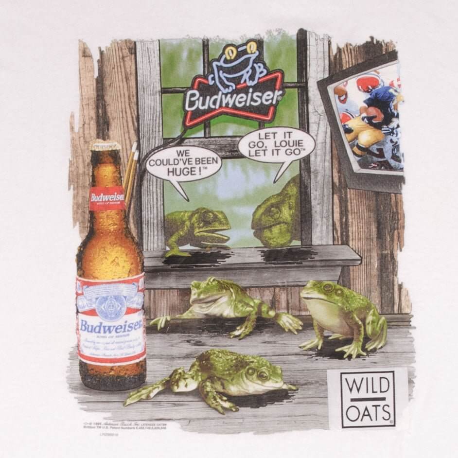 Vintage 1998 Budweiser Frog Graphic T-Shirt XL - Made in USA - Retro Beer Lover Tee for Casual Wear & Collectors