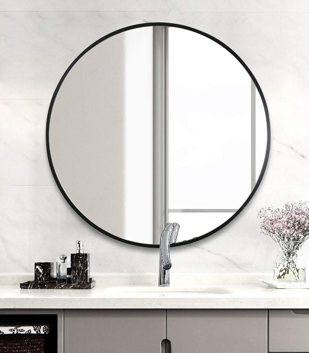 Stylish Black Round Mirror with Durable Metal Frame - Perfect for Bathroom, Entryway, Living Room & Bedroom Decor | Elegant Wall Mounted Circle Mirror for Home & Office Spaces